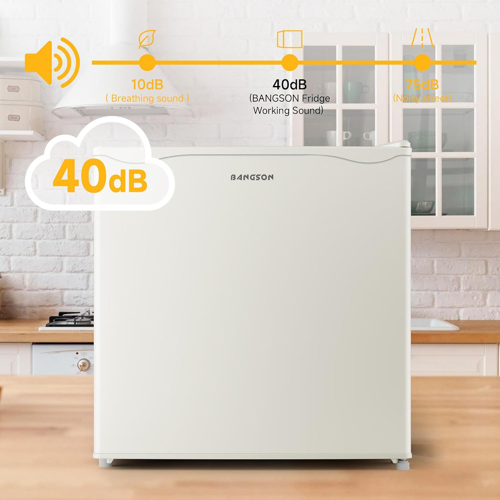 BANGSON 1.7 Cu.Ft Mini Fridge with Freezer, Compact Single Door Refrigerator - Energy Saving, Low Noise - Perfect for Office, Apartment, Dorm, Bedroom,Cream White