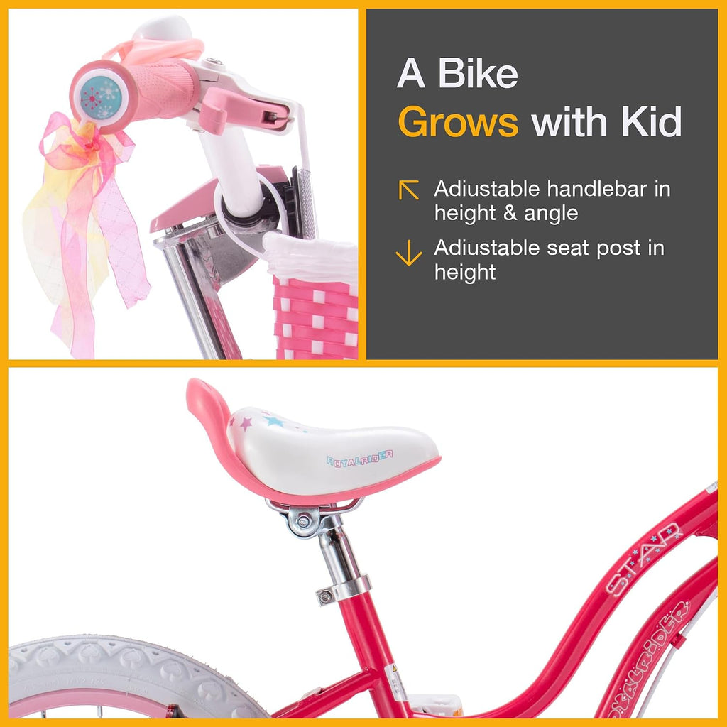 RoyalBaby Girls Bike with Training Wheels, Stargirl Kids Bicycle 12 Inch Toddlers to Big Kids 3-4 Years, Star Pink