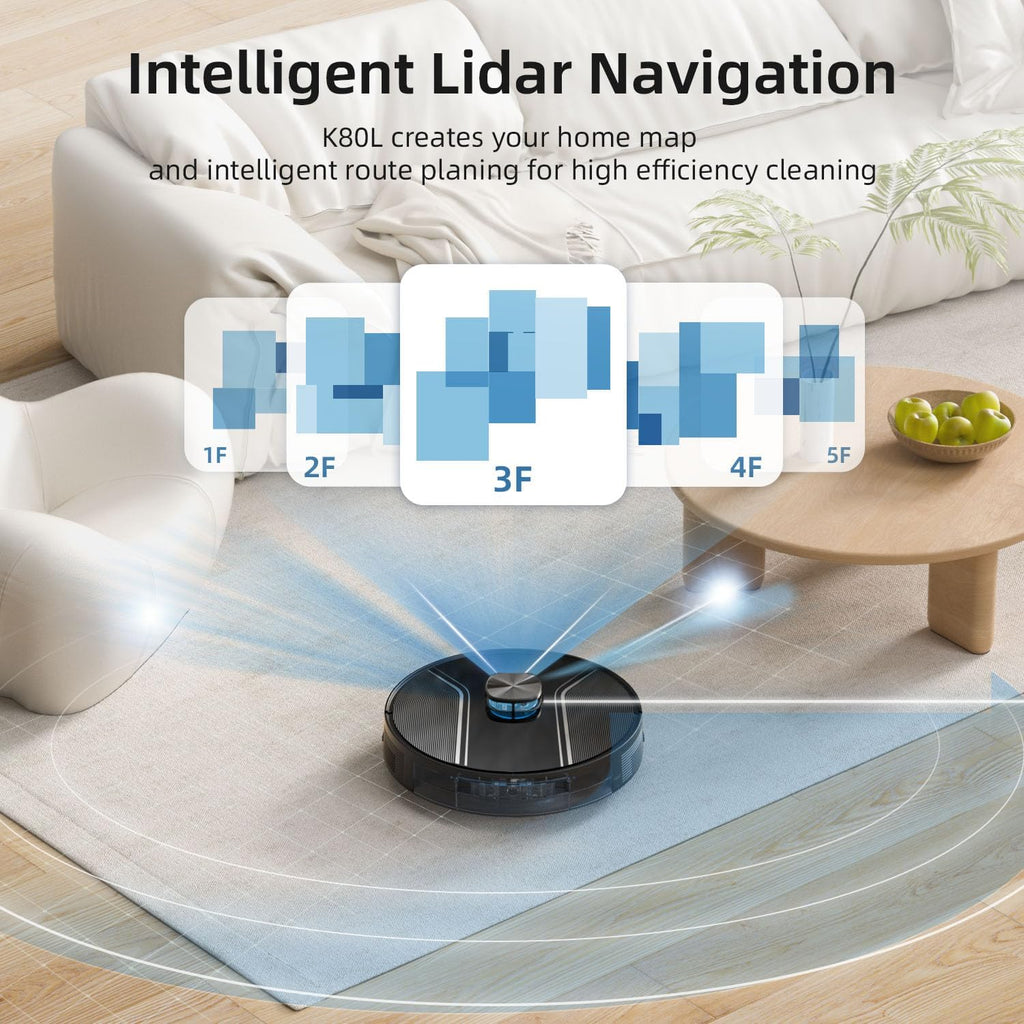 Robot Vacuum and Mop Combo, 5000Pa Suction LiDAR Navigation with APP & Voice Control, Anti-Tangle Brush, Multi-Floor Mapping, No-Go Zones, Quiet Smart Cleaning for Pet Hair, Carpets & Hard Floors