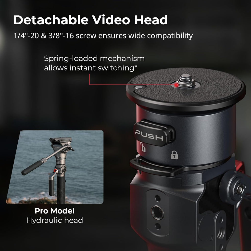SmallRig 175cm / 68.9' Carbon Fiber Video Monopod for Camera, Compact Camera Monopod with One-Button Lift & Lock, Max. 5kg Playload Fluid Head Fits for DJI RS and for MFT 501L