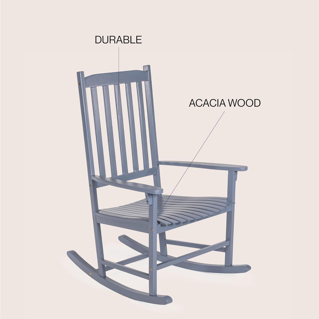 JONATHAN Y RCK300F Seagrove Farmhouse Classic Slat-Back 350-LBS Support Acacia Wood Outdoor Rocking Chair Traditional, Coastal, Cottage, Vintage, Shabby Chic, Cashmere Blue