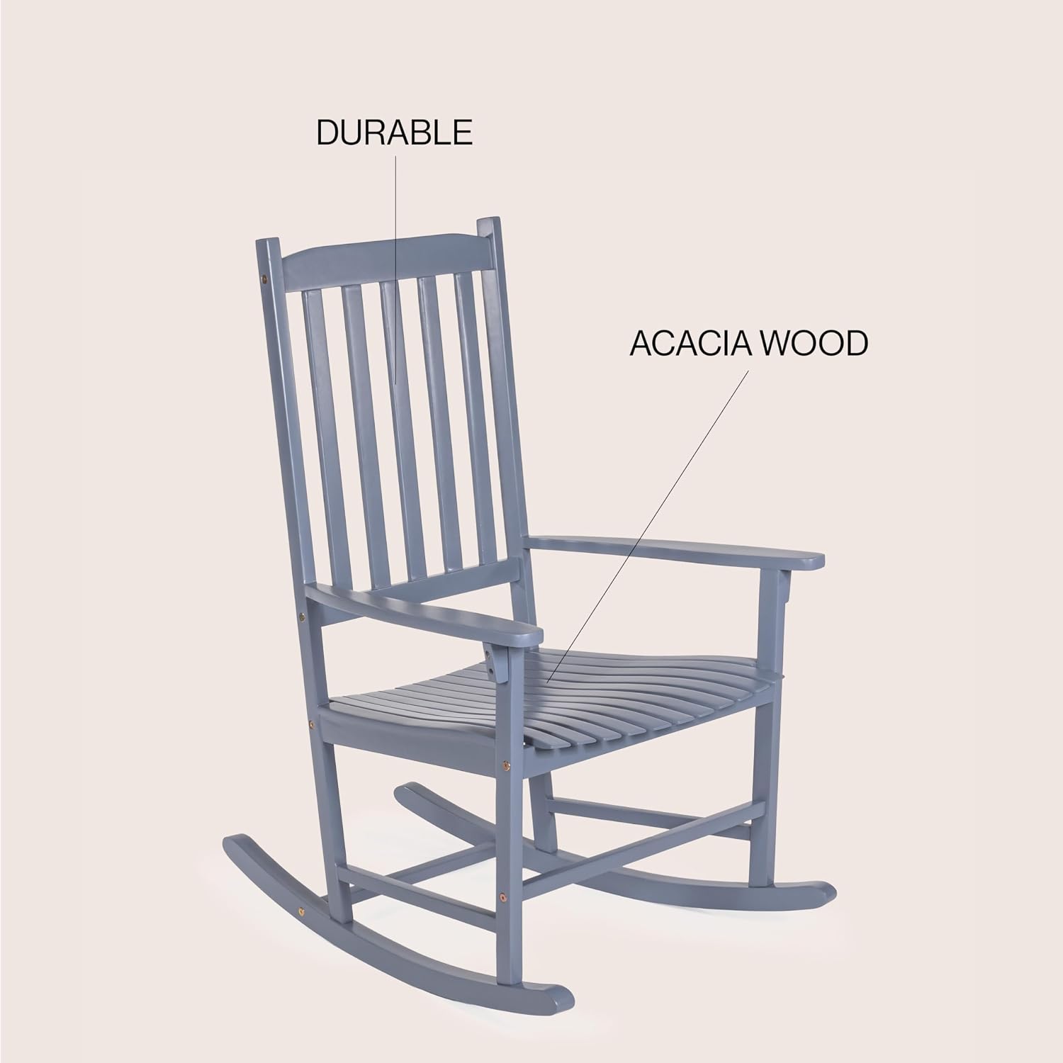 JONATHAN Y RCK300F Seagrove Farmhouse Classic Slat-Back 350-LBS Support Acacia Wood Outdoor Rocking Chair Traditional, Coastal, Cottage, Vintage, Shabby Chic, Cashmere Blue