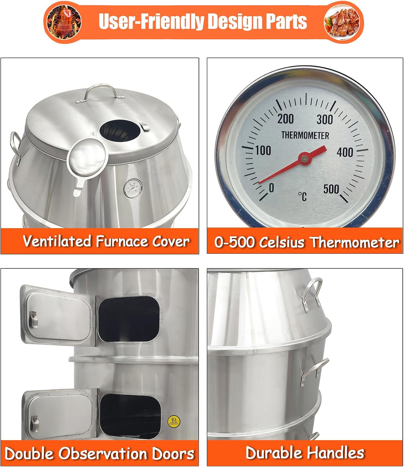 Commercial Roast Duck Oven, 2800PA LP Gas Duck Roaster, 31.5x31.5x55in Stainless Steel Grill with Reducing Valve, Hooks & Pins, for Beijing Duck, BBQ, Commercial Barbecue