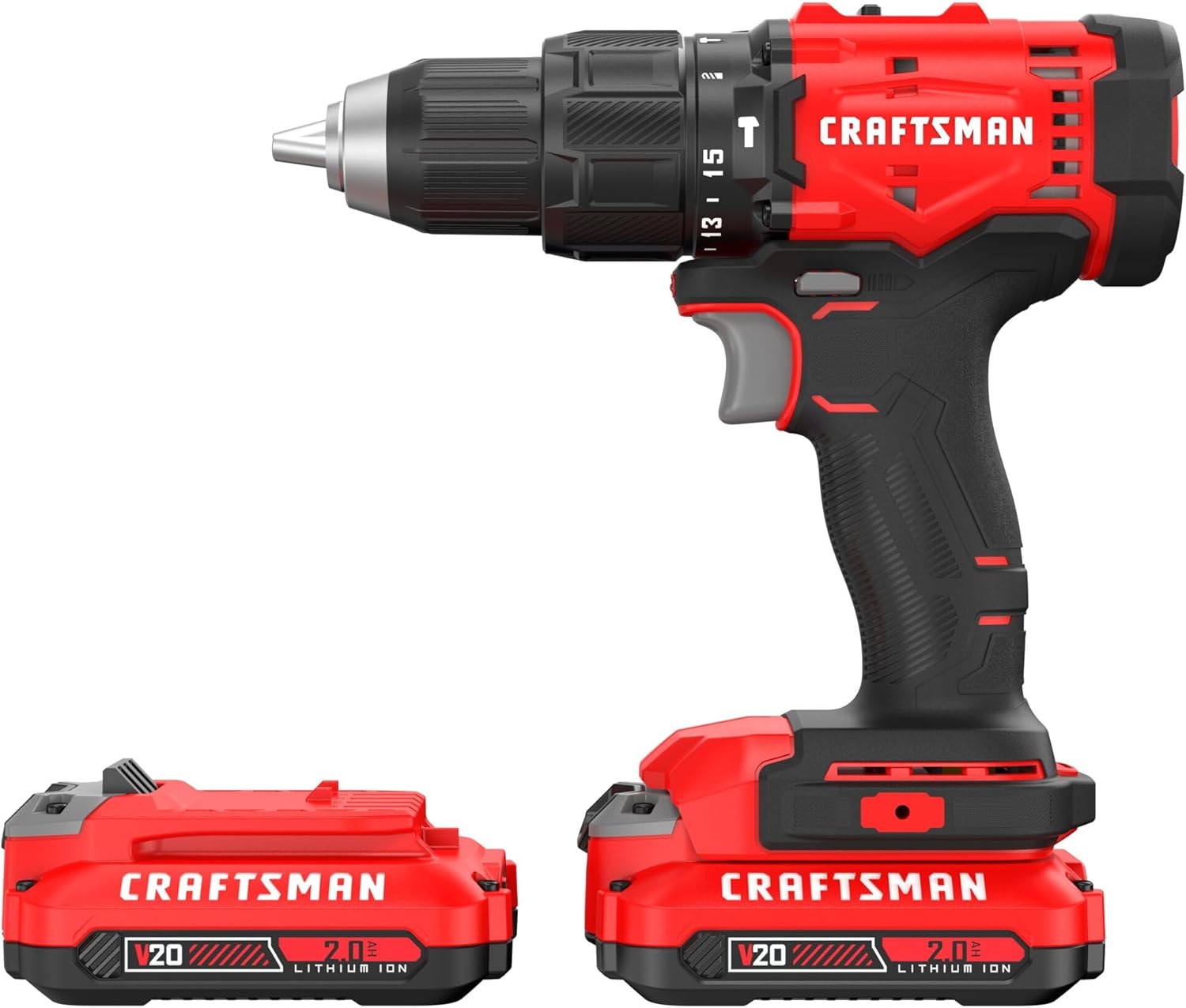 CRAFTSMAN 20V MAX 1/2 Cordless Hammer Drill, Includes 2 Batteries (2 Ah), Charger and Double Ended Bit, Longer Runtime Power Hammer Drill with LED Light (CMCD712D2)