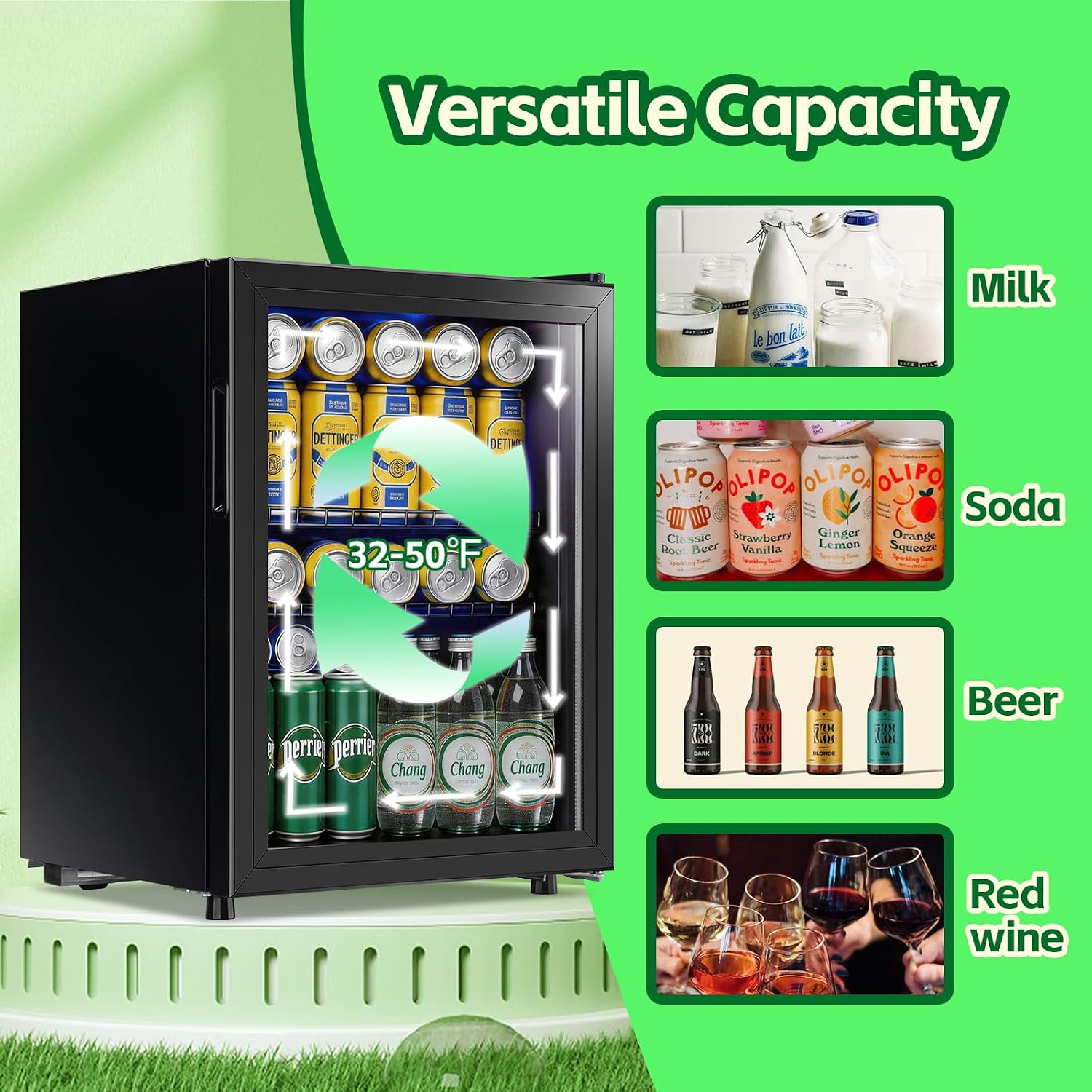 WANAI Beverage Refrigerator Cooler 2.6 Cu.Ft, 85 Can Mini Small Fridge with Glass Door LED Light and Adjustable Shelves for Soda Beer or Wine, Perfect for Home Bar Office, Black