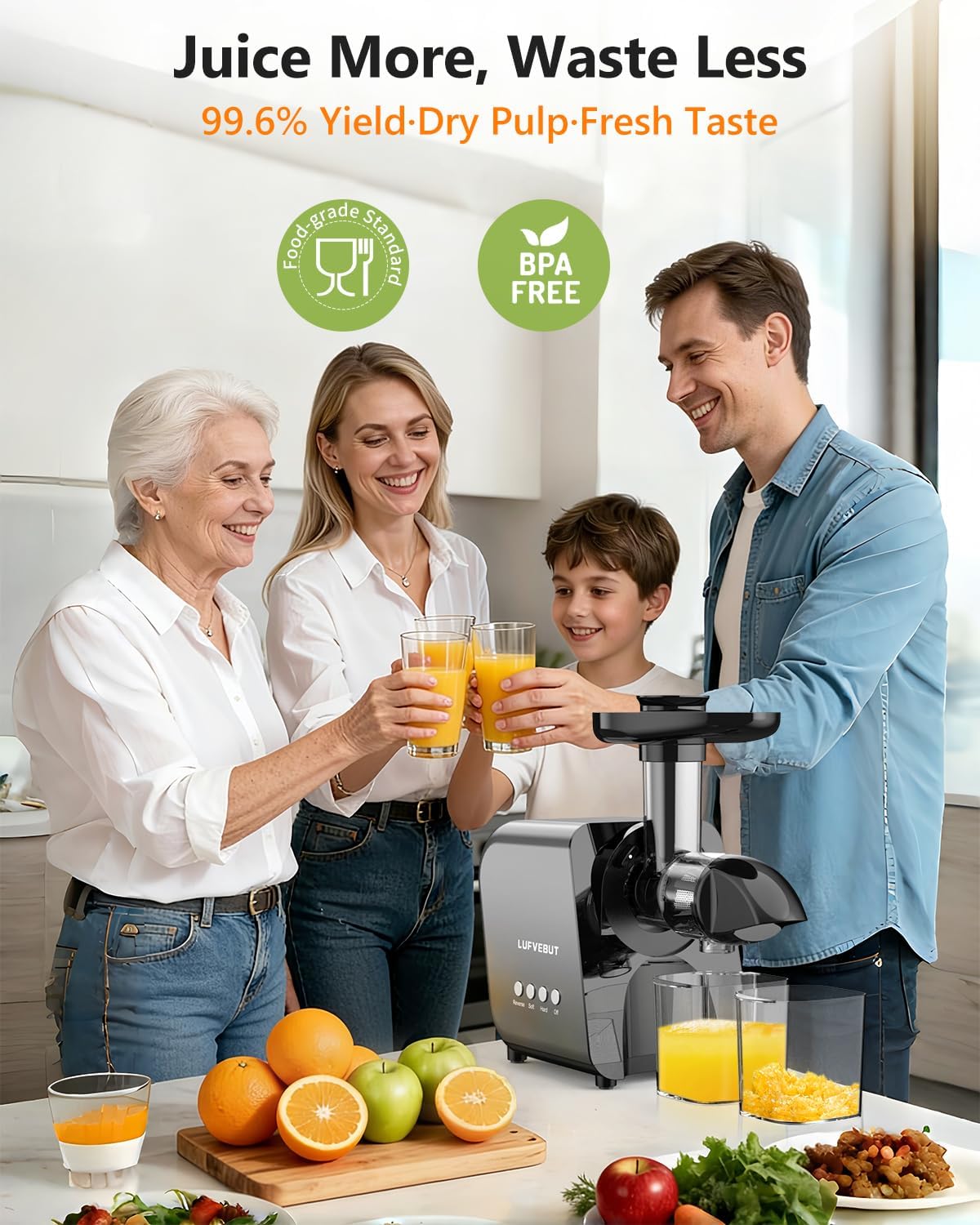 2026 LUFVEBUT Slow Cold Press Juicer with Reverse Function, Masticating Juicer Machines or Soft & Hard Vegetable Fruit High Juice Yield, Easy to Clean 250W High Power BPA-Free Dishwasher Safe