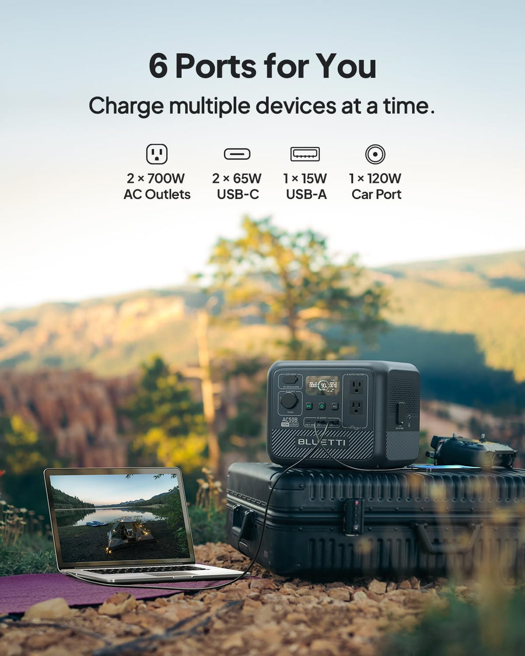 BLUETTI AC50B Solar Generator with 100W Solar Panel Included (Ships Separately), 448Wh/700W Portable Power Station, 65W USB-C PD Output, LiFePO4 Battery Backup for Travel, Camping, Outage