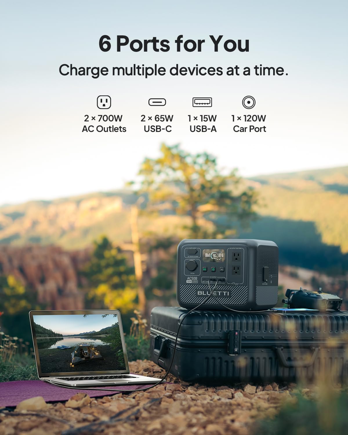 BLUETTI AC50B Solar Generator with 100W Solar Panel Included (Ships Separately), 448Wh/700W Portable Power Station, 65W USB-C PD Output, LiFePO4 Battery Backup for Travel, Camping, Outage