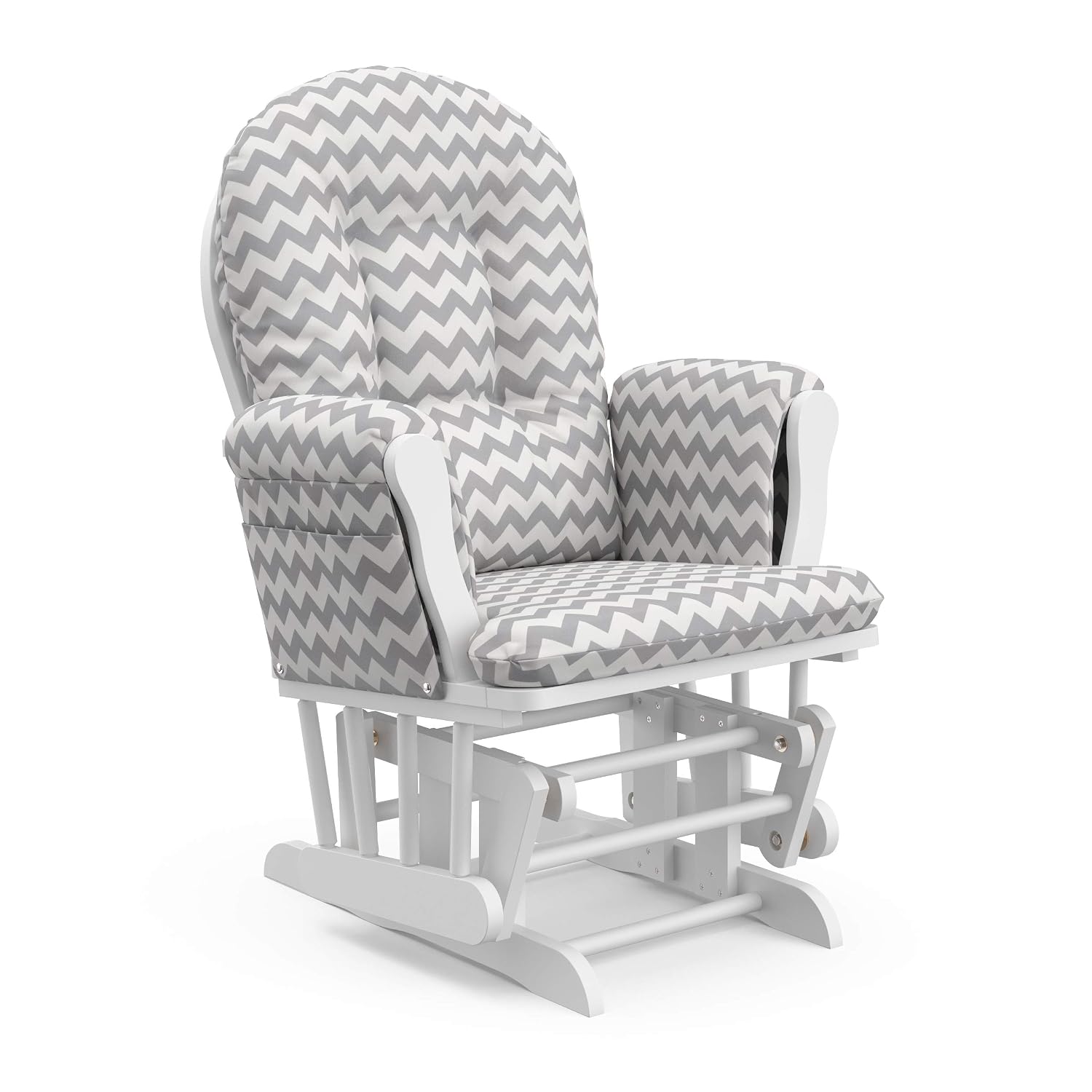 Storkcraft Premium Hoop Glider & Ottoman (White/Gray Chevron) — GREENGUARD Gold Certified Nursery Glider, Solid Wood Craftsmanship, Smooth-Gliding Nursery Chair and Ottoman, Award-Winning