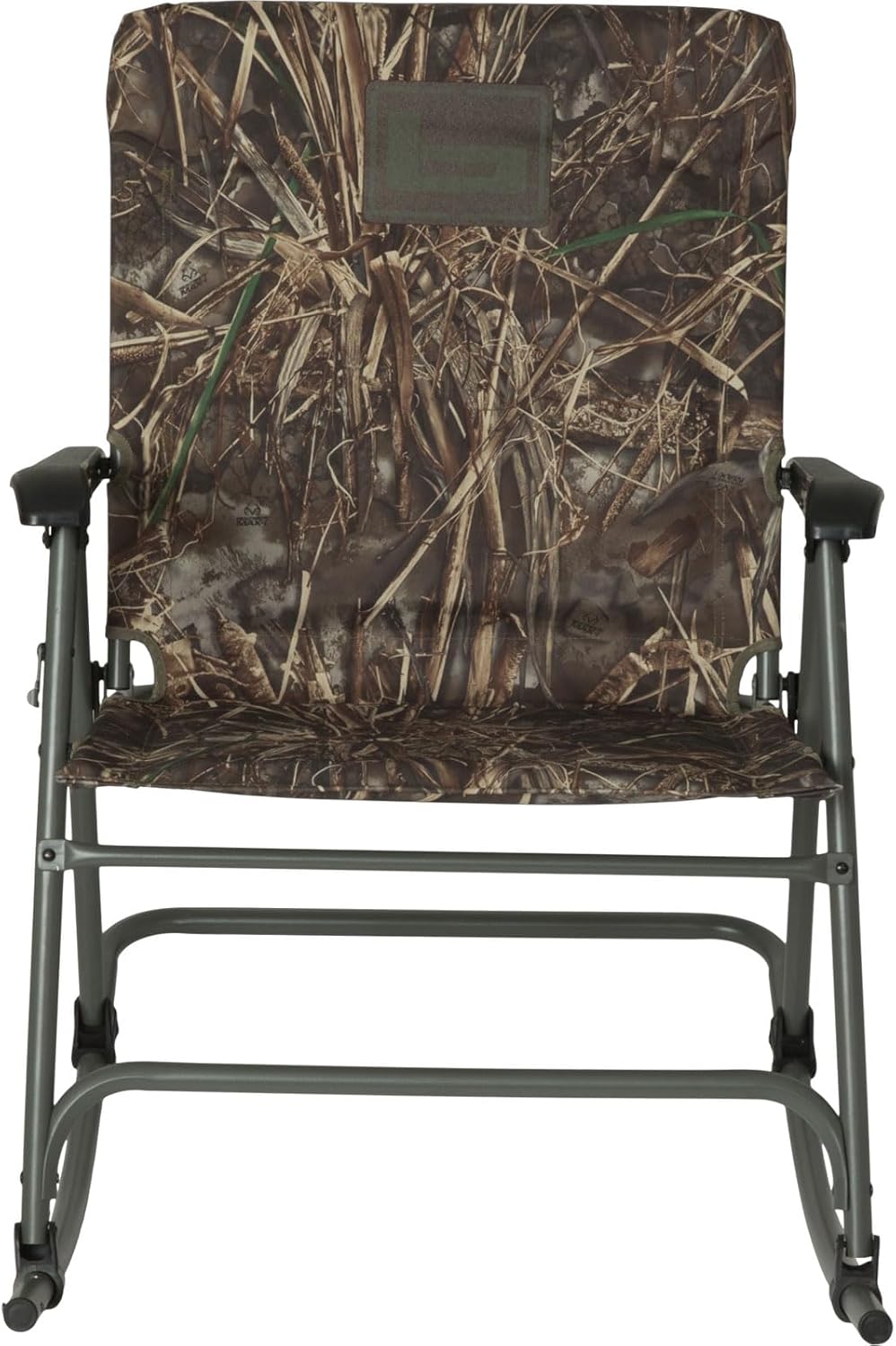 Banded Folding Rocking Chair | Lightweight Portable Weather-Resistant Extra-Wide Padded Outdoor Hunting & Camping Chair with Tubular Steel Frame & Armrests, Realtree Max-7