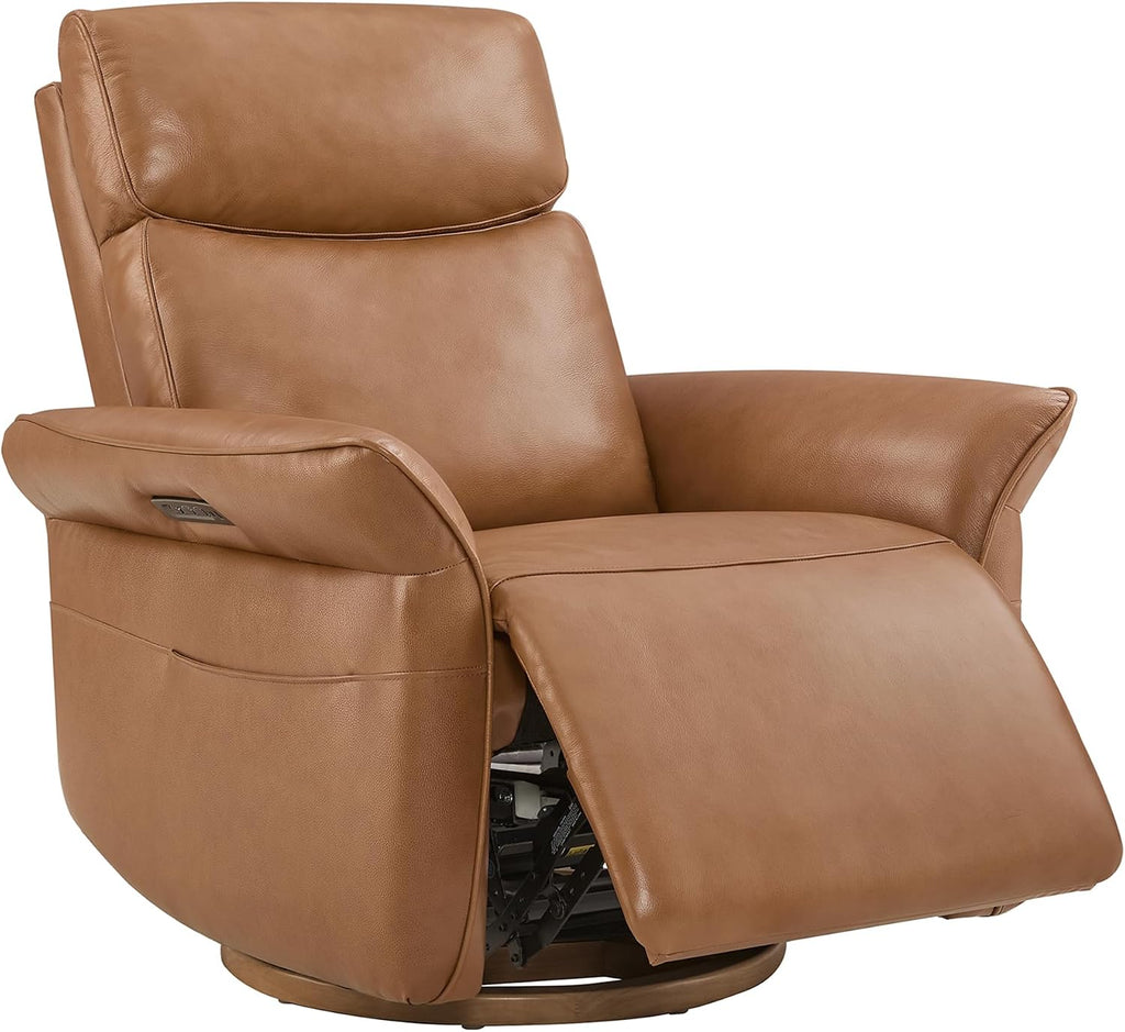CHITA Genuine Leather Power Recliner Chair, Electric Triple-Motor Swivel Glider Nursery Rocking Chair with Adjustable Power Headrest and Lumbar Support, GREENGARD Gold Certified, Saddle Brown