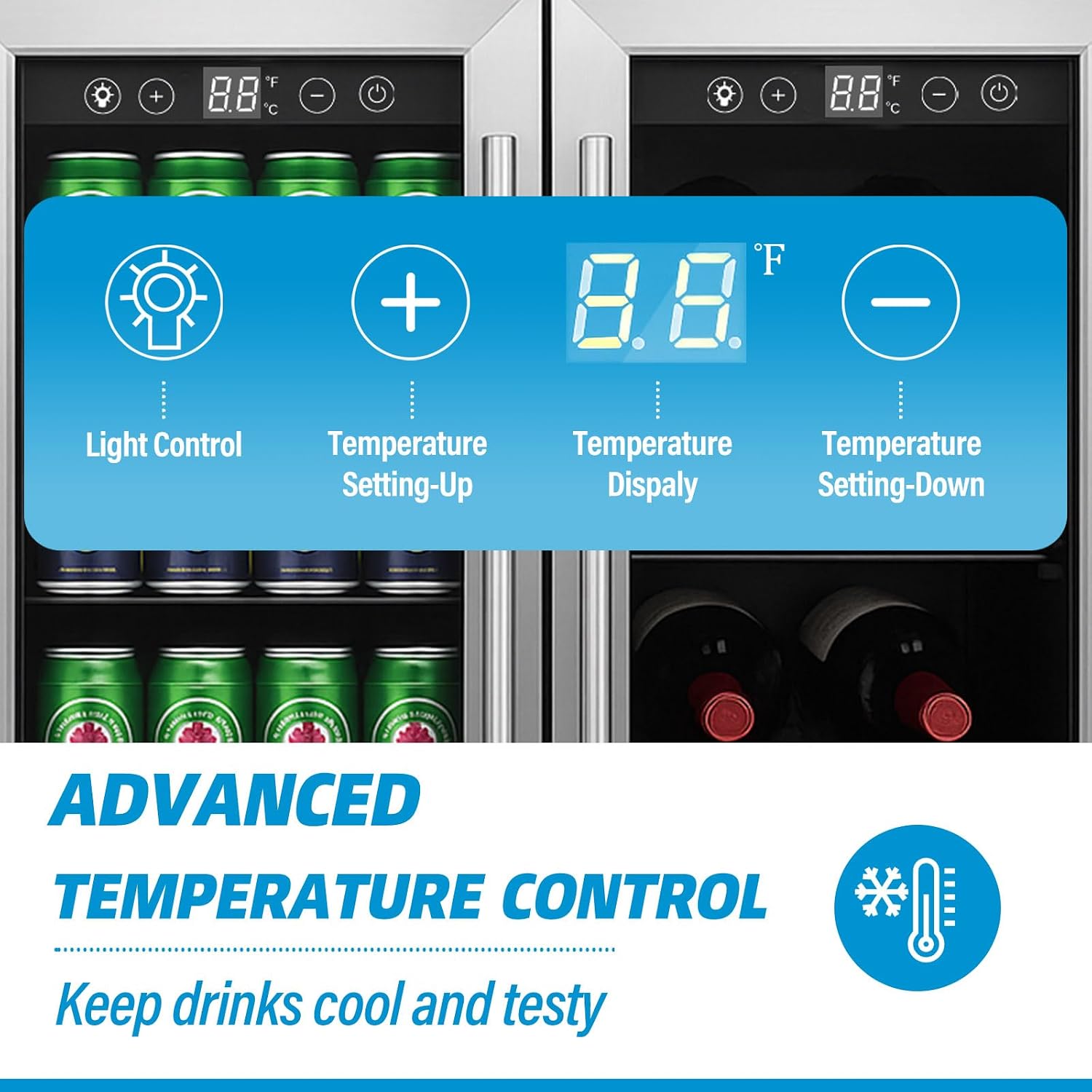 Erivess 24 inch Dual Zone Wine and Beverage Refrigerator Cooler, 5.4 Cubic/176 Can Large Fridge with Glass Front Door, Beer or Wine,Small Refrigerator with Adjustable Shelves and Digital Display