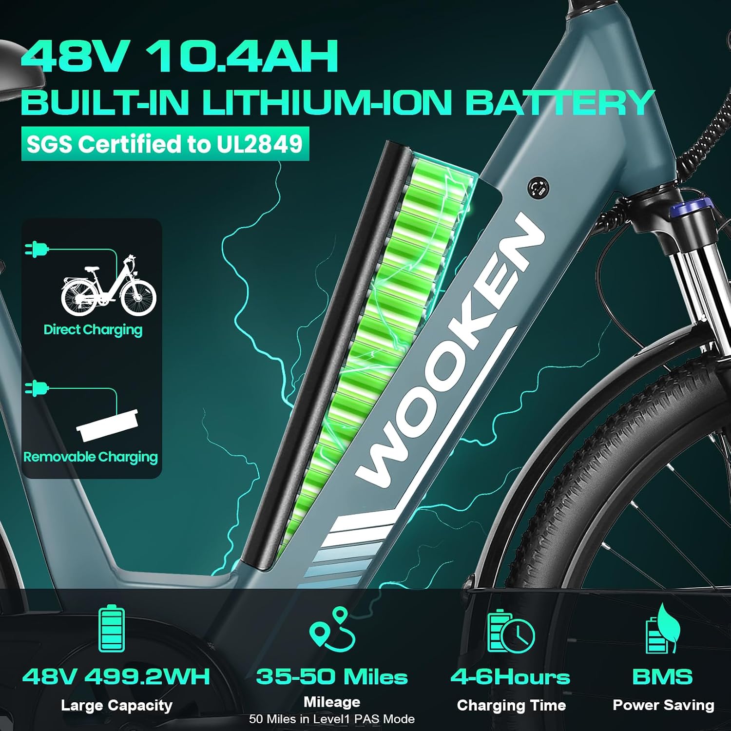 Wooken Electric Bike for Adults, 749W Peak Ebike, 26' x 2.1' Tire Step Through Electric Bike, City Cruiser Ebike with 48V 10.4/15Ah Removable Battery, 7 Speed, SGS Certified to UL2849