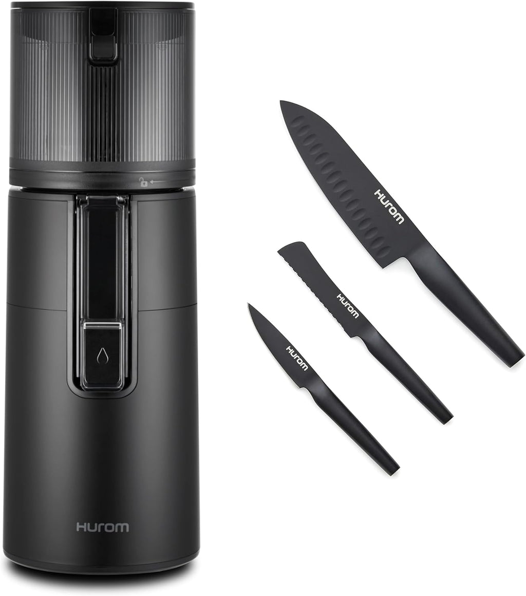 Hurom Black H400 Award Winning Cold Press Juicer Machine with German Steel Knife Set, Strainer & Hands Free with Self-Feeding Hopper, Corrosion-Resistant Blades, Easy Assembly (550ml/ 18.6oz)