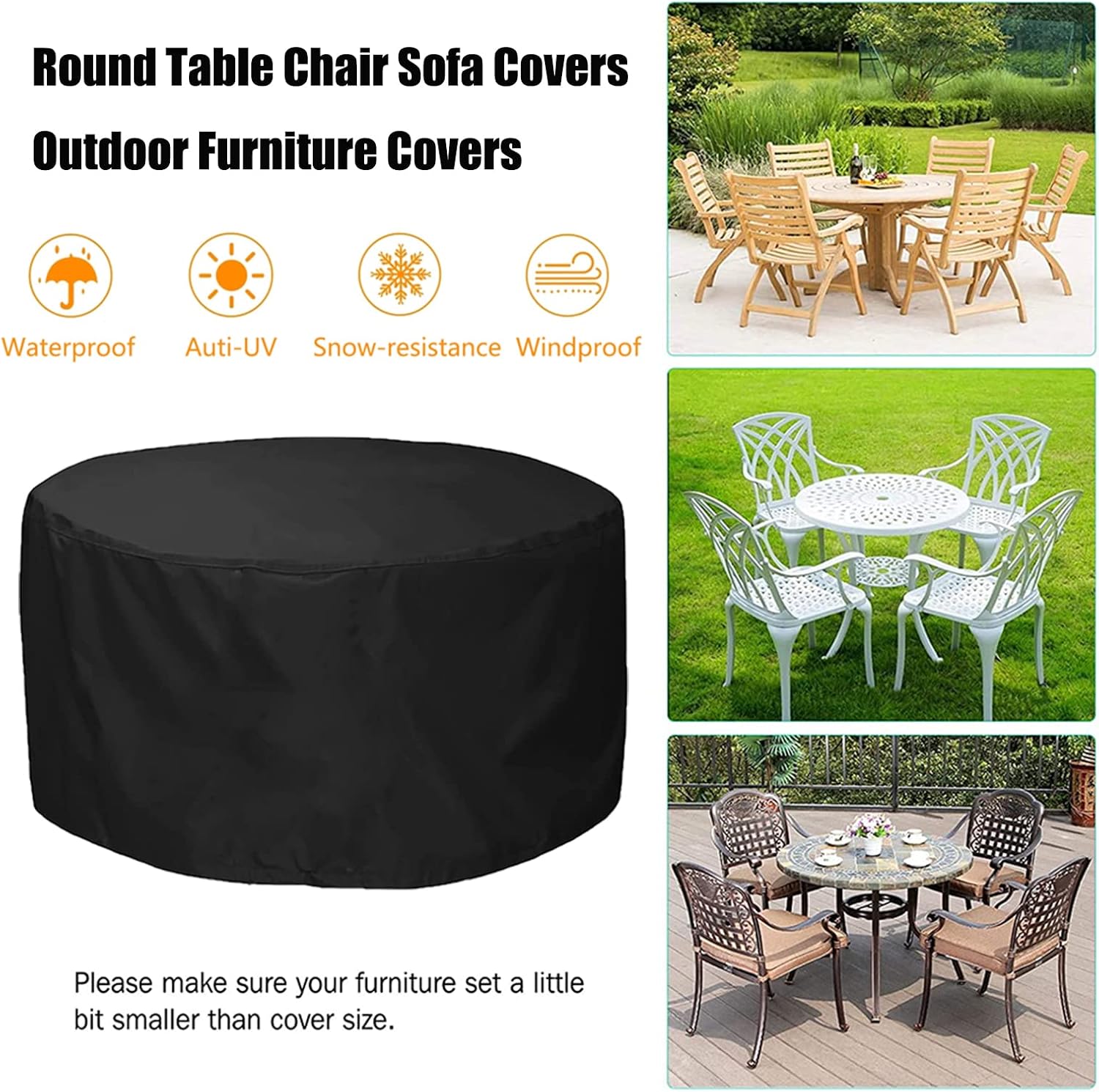 Outdoor Table Chair Set Covers 130' D x 37' H, Waterproof Patio Furniture Set Cover, 100% Waterproof Outdoor Couch Cover, All Weather Protection Covers Dustproof Cover (330x95cm)