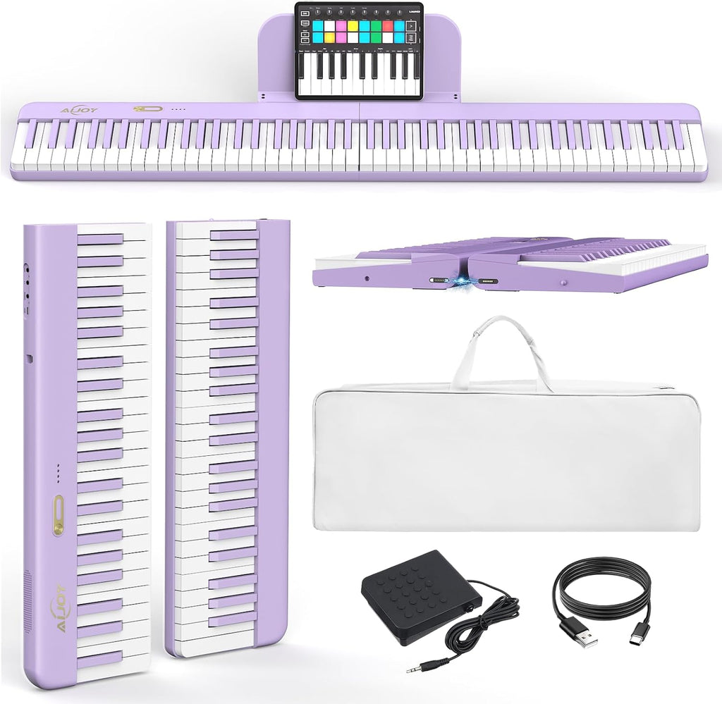 AiJoy Piano Keyboard 88 Keys with Magnetic Connection | for Beginners, Girls Gifts | Portable Foldable Electric Piano Keyboard, Lightweight Purple Keys, Sustain Pedal, Piano Bag(ASP-10M)