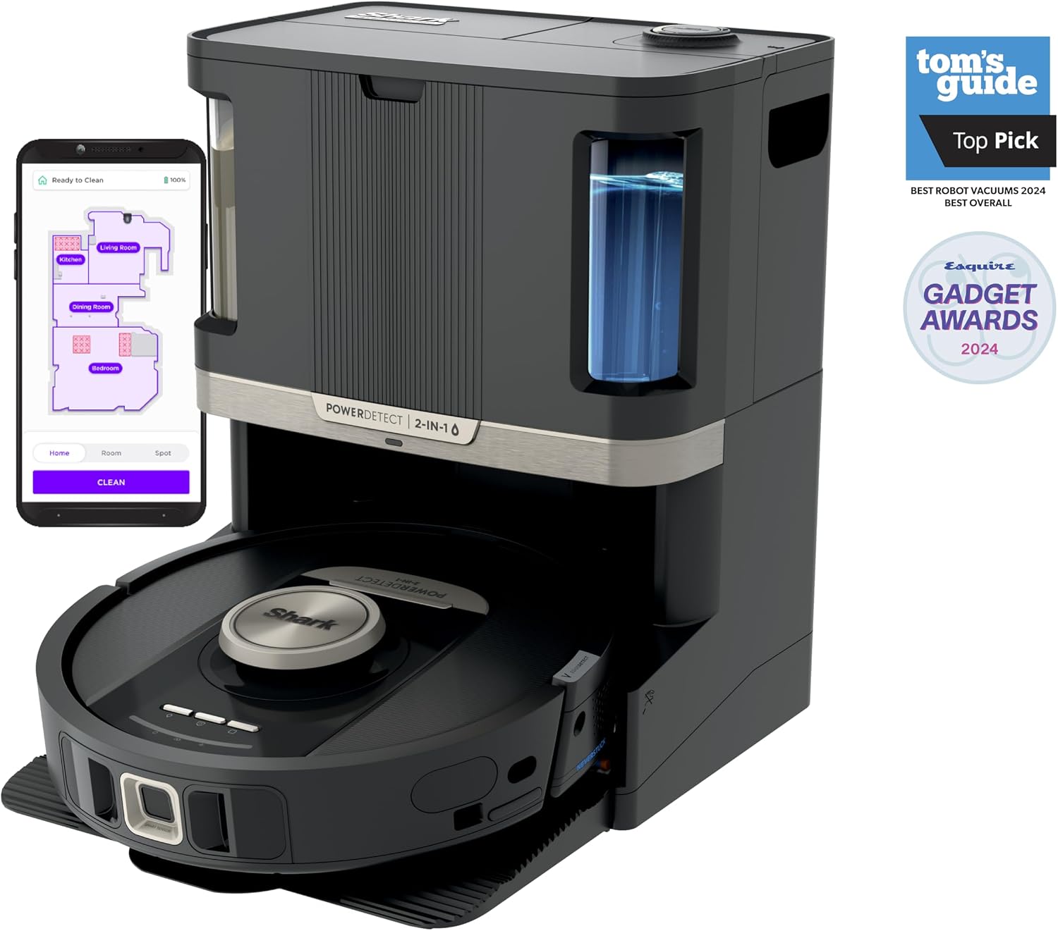 Shark Robot Vacuum & Mop Combo, PowerDetect NeverTouch Pro, Self-Emptying, Self-Refill with Self-Clean Pad Wash & Dry, 60-Day Debris Capacity, 30-Day Refill Tank, 5 PowerDetect Technologies, RV2820ZE