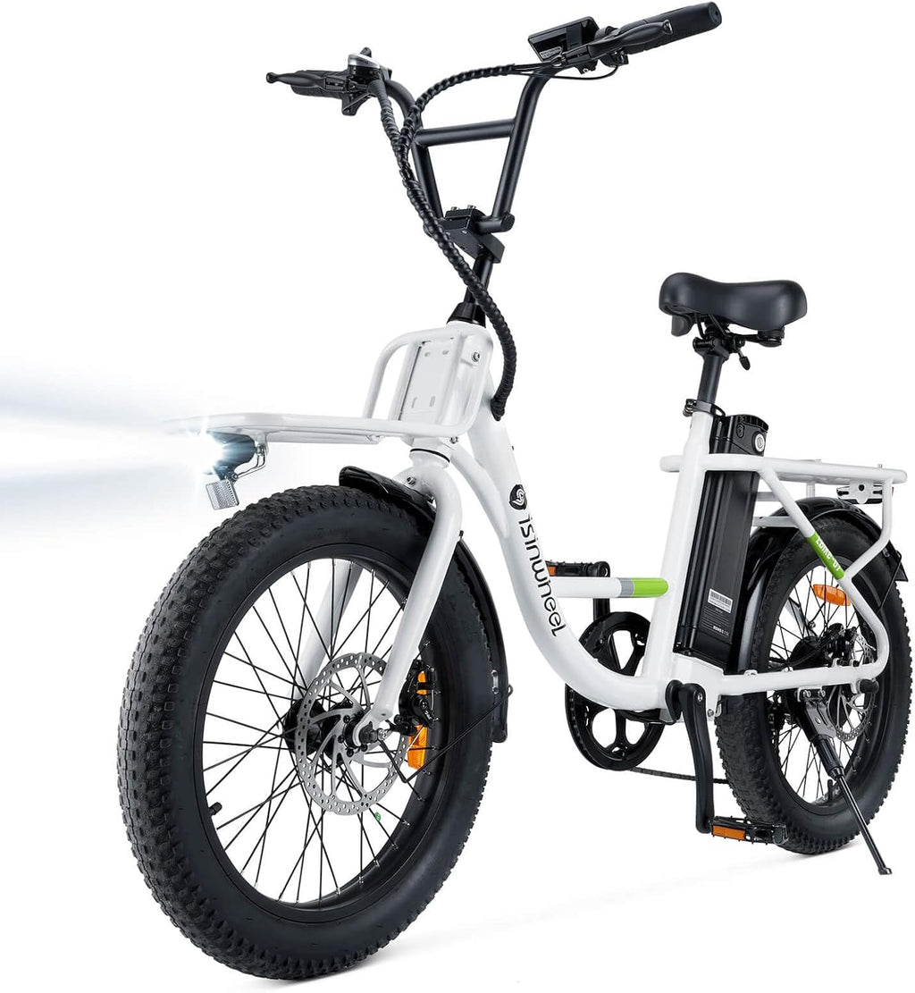 isinwheel U7 E Bike for Adults Electric Bike with Dual Cargo Rack, 48V 1000W Peak Ebikes for Adults, 7 Speed Gear, 20mph Step Thru Cruiser Electric Bicycles, 20' × 3' Fat Tire Ebike