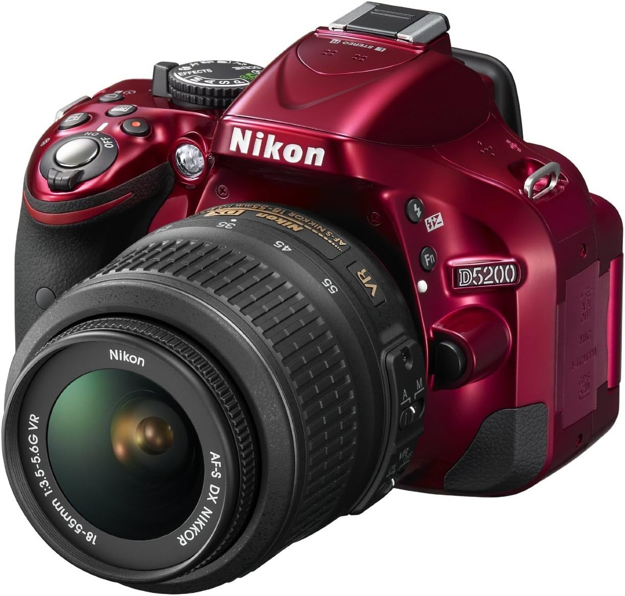 Nikon D5200 24.1 MP CMOS Digital SLR with 18-55mm f/3.5-5.6 AF-S DX VR NIKKOR Zoom Lens (Red)