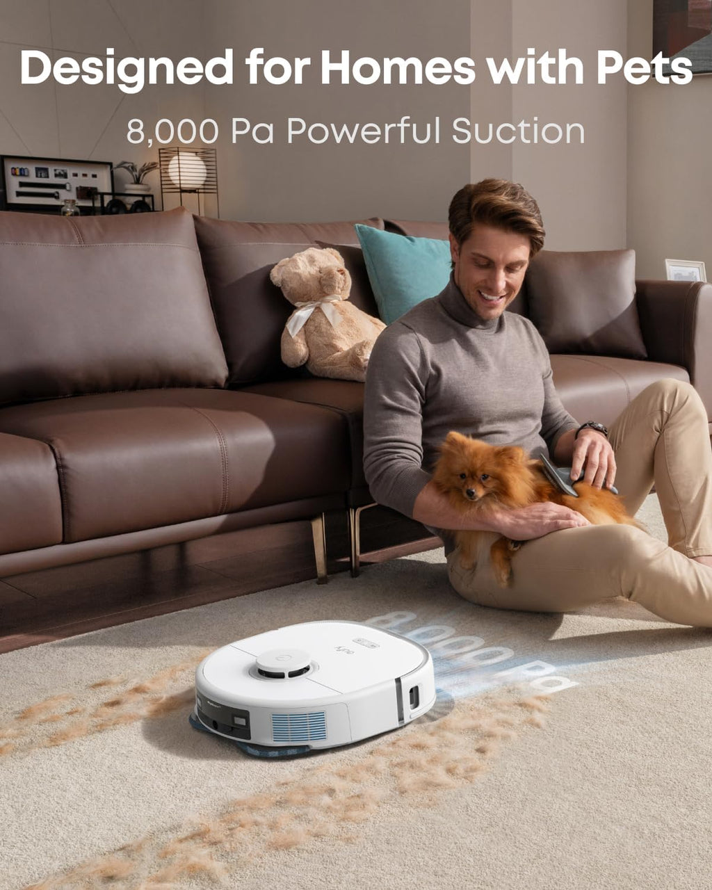 eufy X10 Pro Omni Robot Vacuum and Mop Combo, 8,000 Pa, Dual Mops with 12 mm Auto-Lift and Carpet Detection, AI Obstacle Avoidance, Auto Mop Washing&Drying, Self-Emptying, White