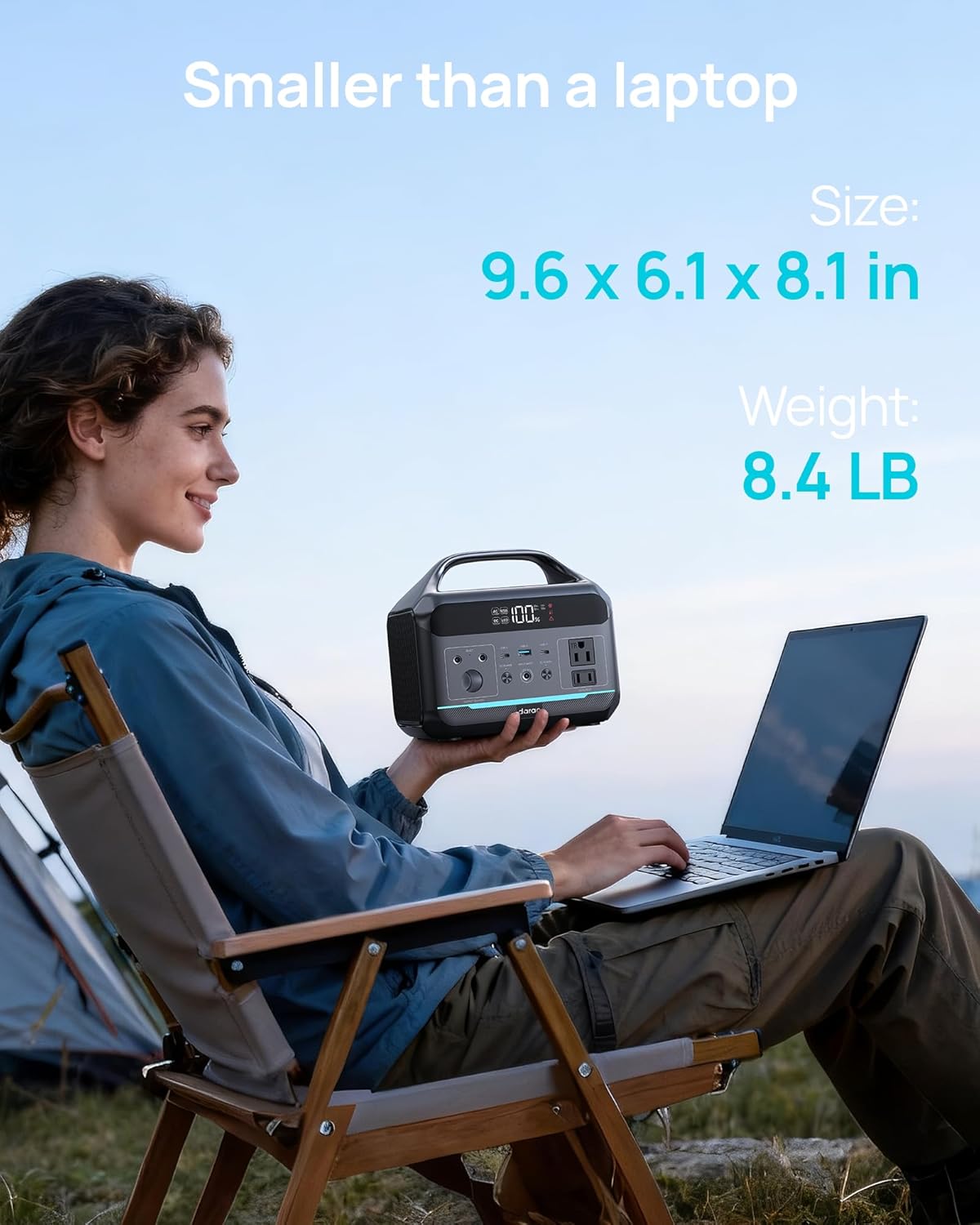Portable Power Station 288Wh LiFePO4 Battery, 600W Power Bank with AC Outlet Fast Charging 8.4LB Lightweight Solar Generator with Multi-Port Output for Outdoor Camping, Travel, and Emergency Backup