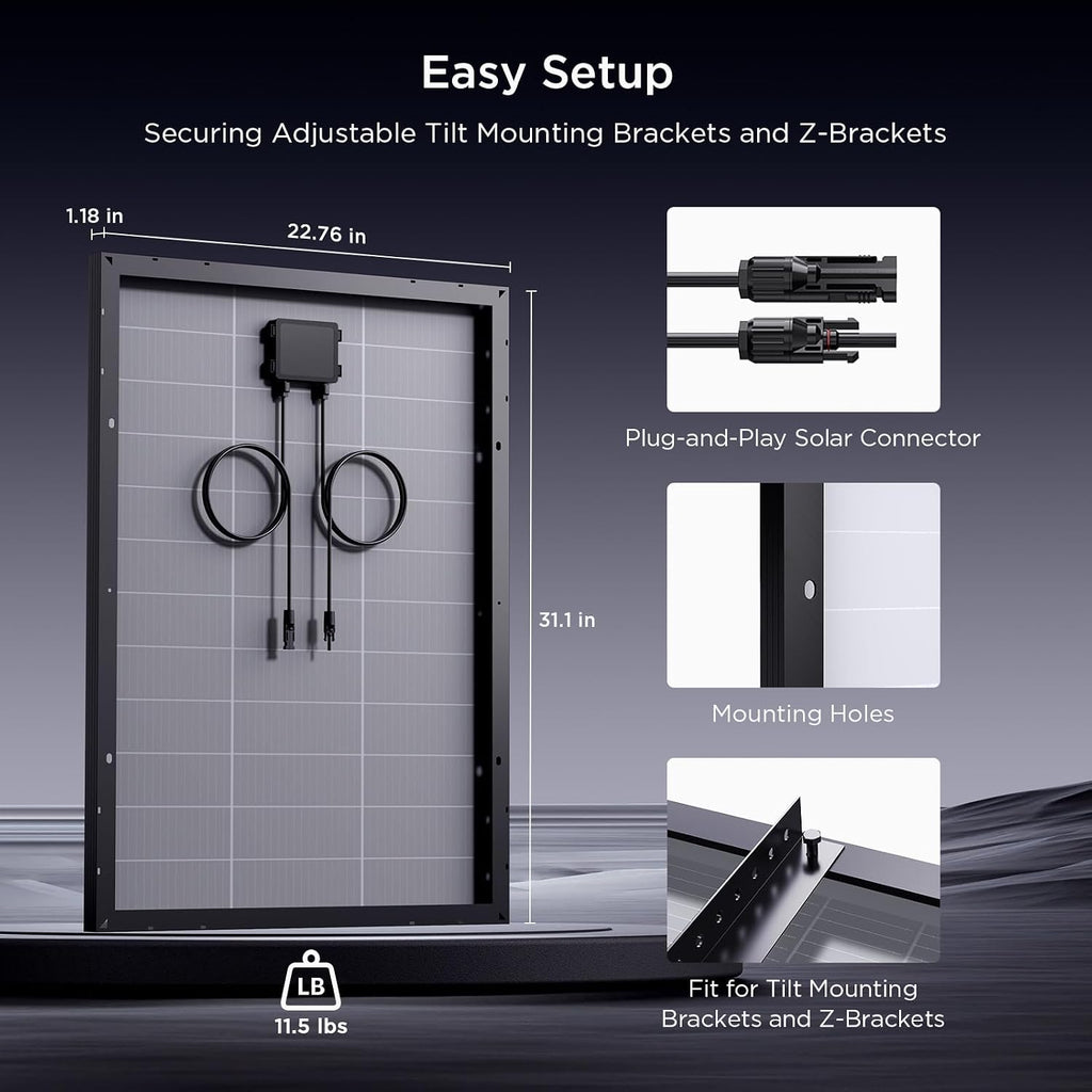 N-Type 100W 12V Solar Panel, 8-Pack (800W Total), 25% High-Efficiency Compact 16BB Monocrystalline Solar Panels for RV, Off-Grid, Cabin & Home Backup Power