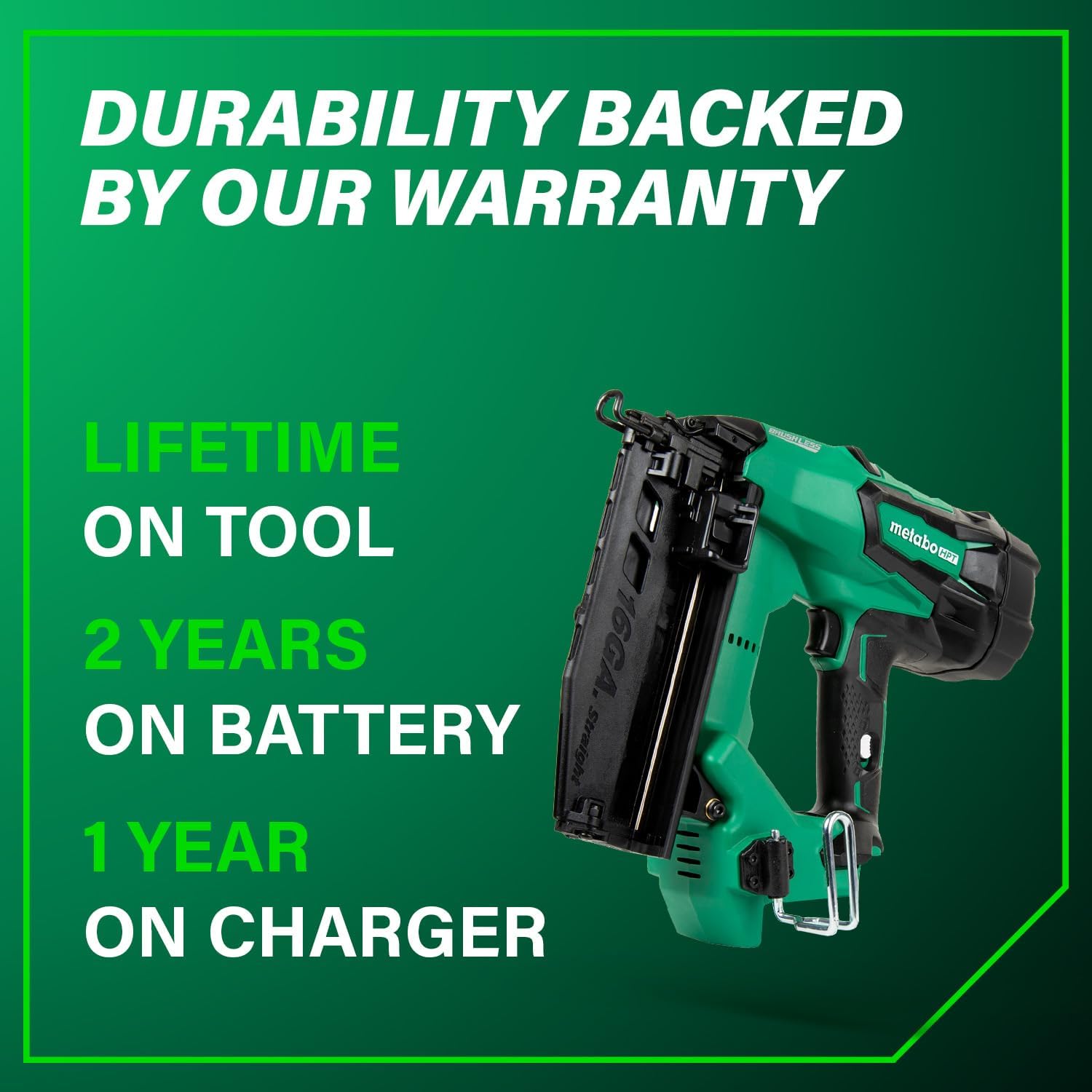 Metabo HPT 18V MultiVolt Brushless Cordless Finish Nailer Kit, 16 Gauge Straight Finish Nailer with Power Tool 2.0Ah Lithium Ion Battery, Drives 1' to 2-1/2' Nails, NT1865DMST