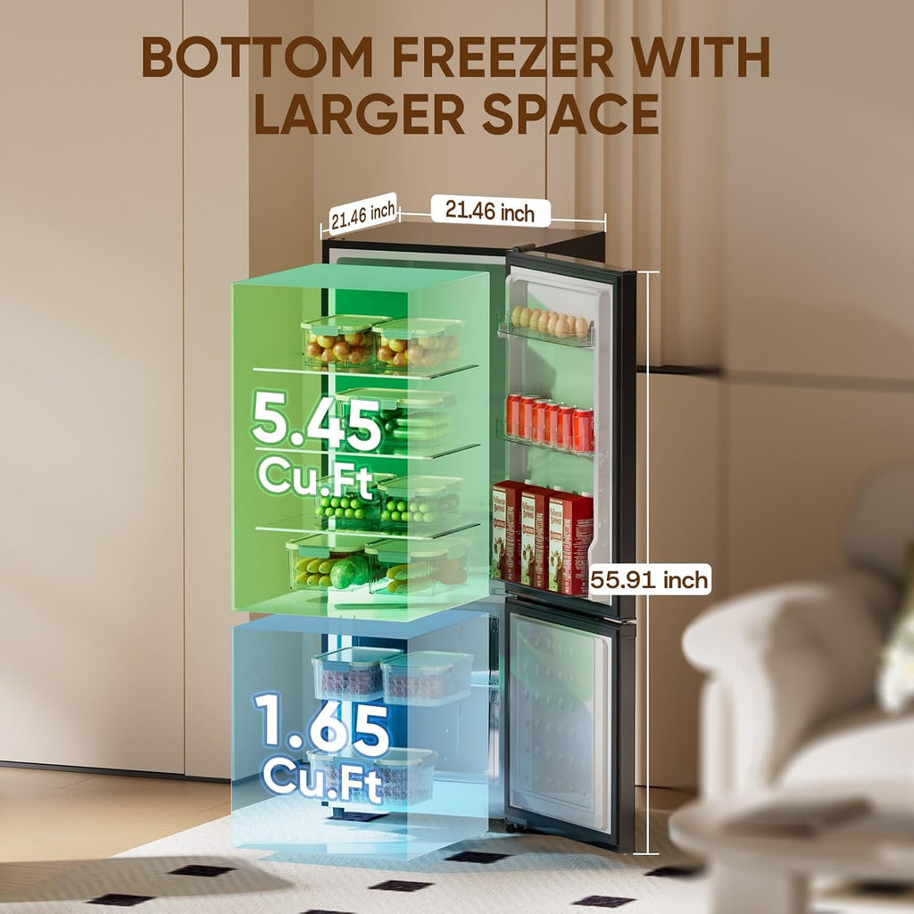 Upstreman 7.1 Cu.Ft Refrigerator with Bottom Freezer, Apartment Fridge with Freezer, Energy-efficient, Large Capacity, Adjustable Thermostat, Refrigerator for Apartment, Kitchen, Dorm(BM71)
