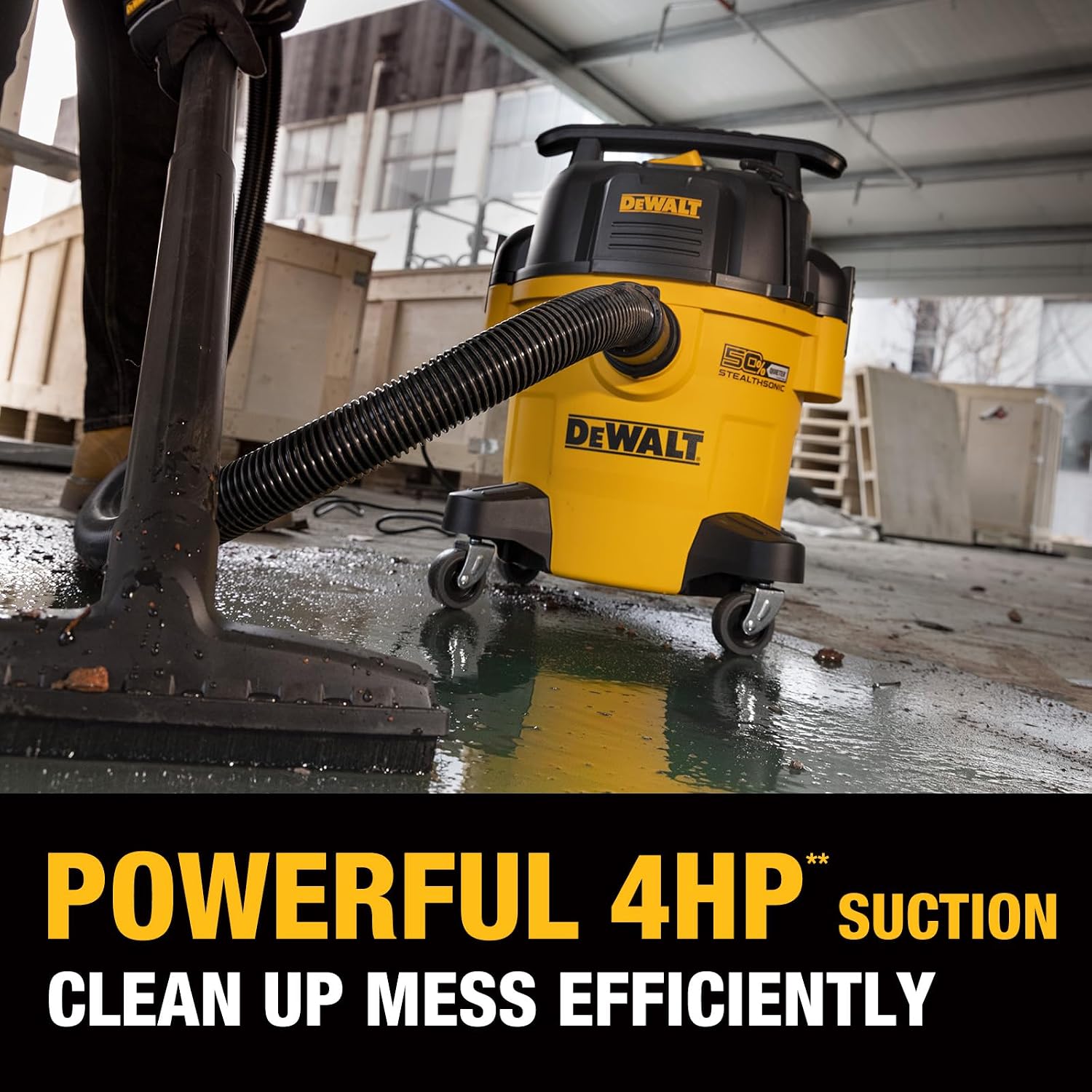 DEWALT Wet Dry Shop Vac 5 Gallon, STEALTHSONIC Ultra Quiet Shop Vacuum Wet and Dry 4 Peak HP, Powerful Suction Wet Dry Vacuum Cleaner, Portable Vacuum for Home, Garage, Workshop, Jobsite, DXV05P-QT