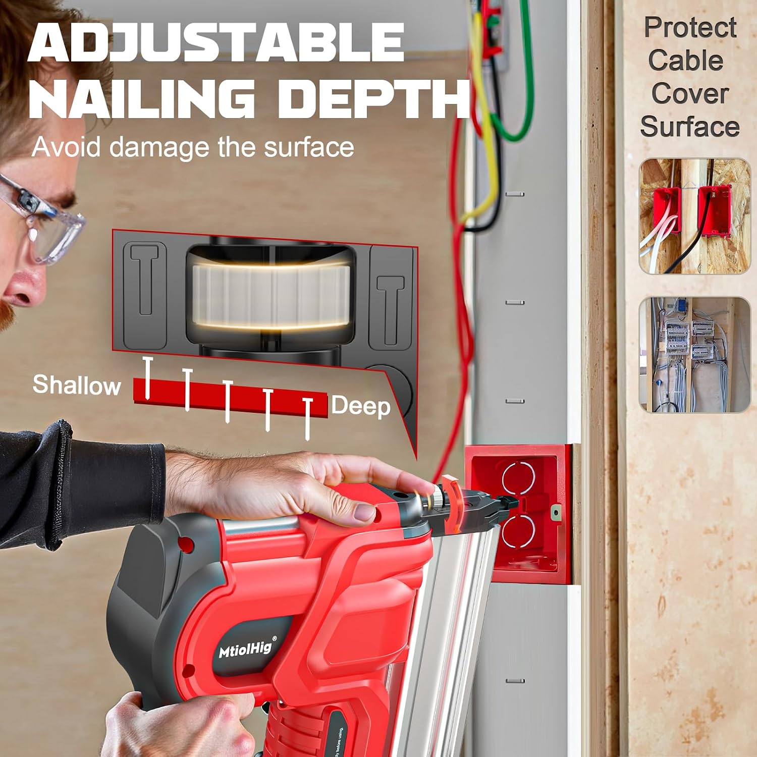 MtiolHig Cordless 2' Brad Nailer Compatible with Milwaukee Battery(No Battery), 2-in-1 Electric Nail Gun/Staple Gun, 18 Gauge Nail Gun Battery Powered with 1000 Nails for Wood Carpentry, 7.2LB