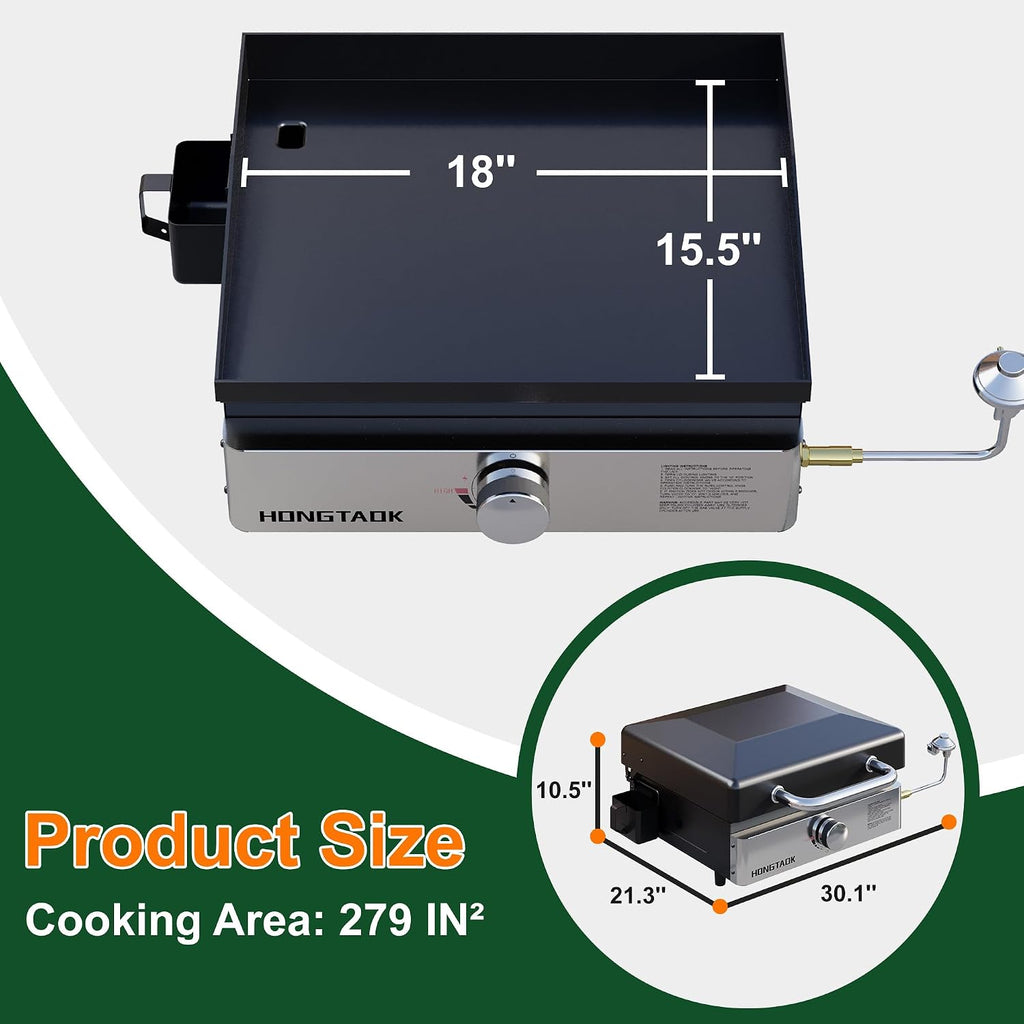 18 Inch Portable Gas Propane Griddle with Lid & Non-stick Ceramic Coated Baking Pan, Outdoor Tabletop Propane Grill for Cooking, Barbecue, Camping Tailgating