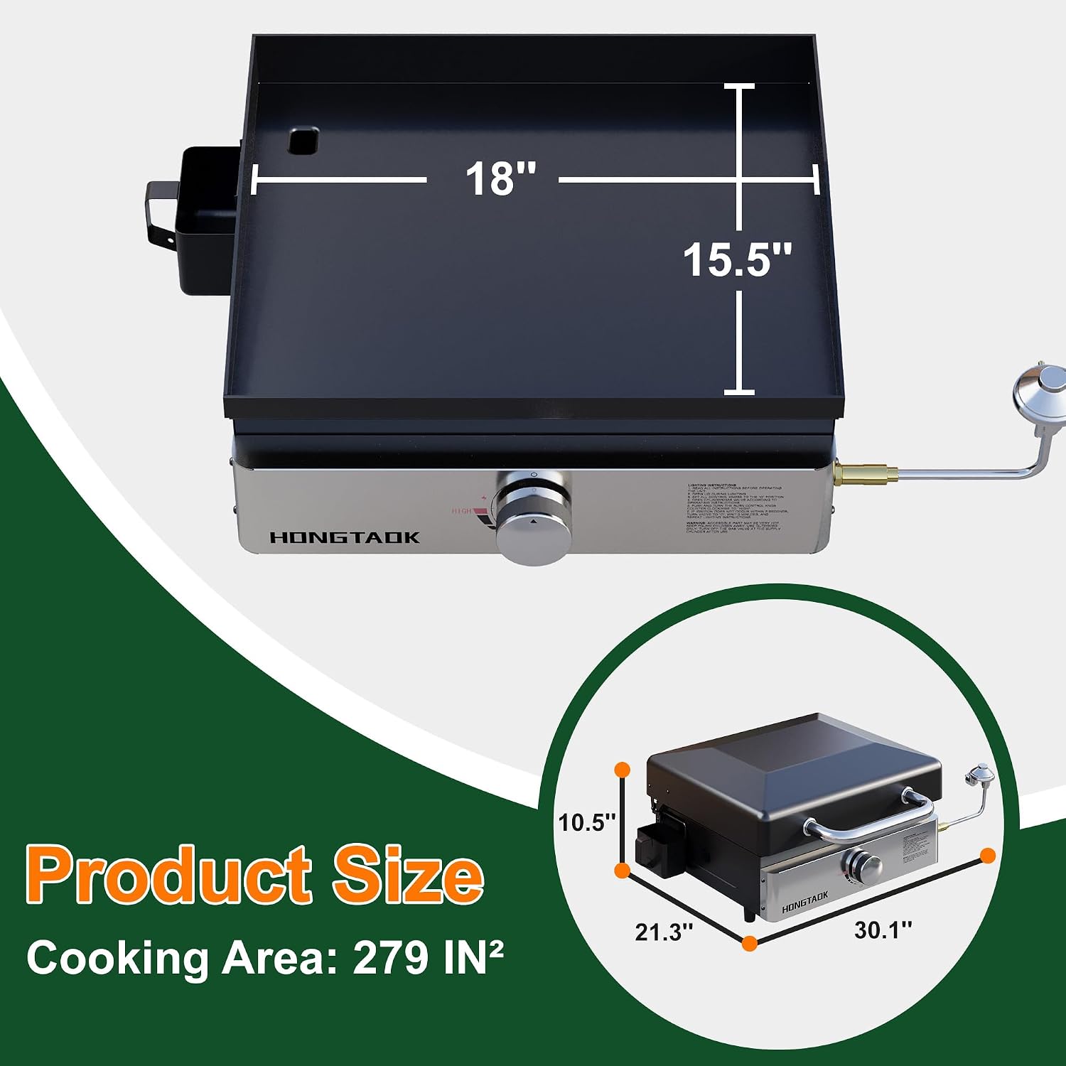 18 Inch Portable Gas Propane Griddle with Lid & Non-stick Ceramic Coated Baking Pan, Outdoor Tabletop Propane Grill for Cooking, Barbecue, Camping Tailgating