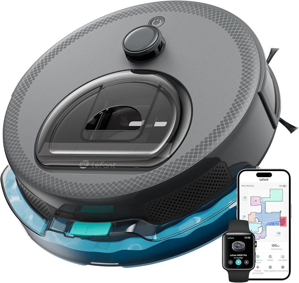 Lefant LiDAR Robot Vacuum and Mop, Smart Mapping and Obstacle Avoidance, Tangle-Free Pet Hair, 2.4G/5G WiFi App Control, Slim Design for Wider Coverage, Carpet Detection, M330 Pro, Grey
