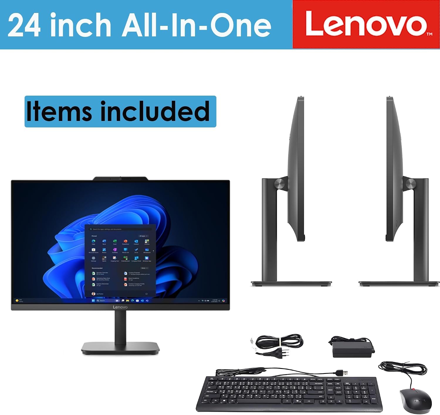 Lenovo 24 IdeaCentre All-in-One Desktop Computer, 16GB DDR4, 512GB PCIe SSD, Intel Processor, WiFi 6, Ebony Black, Windows 11 Home