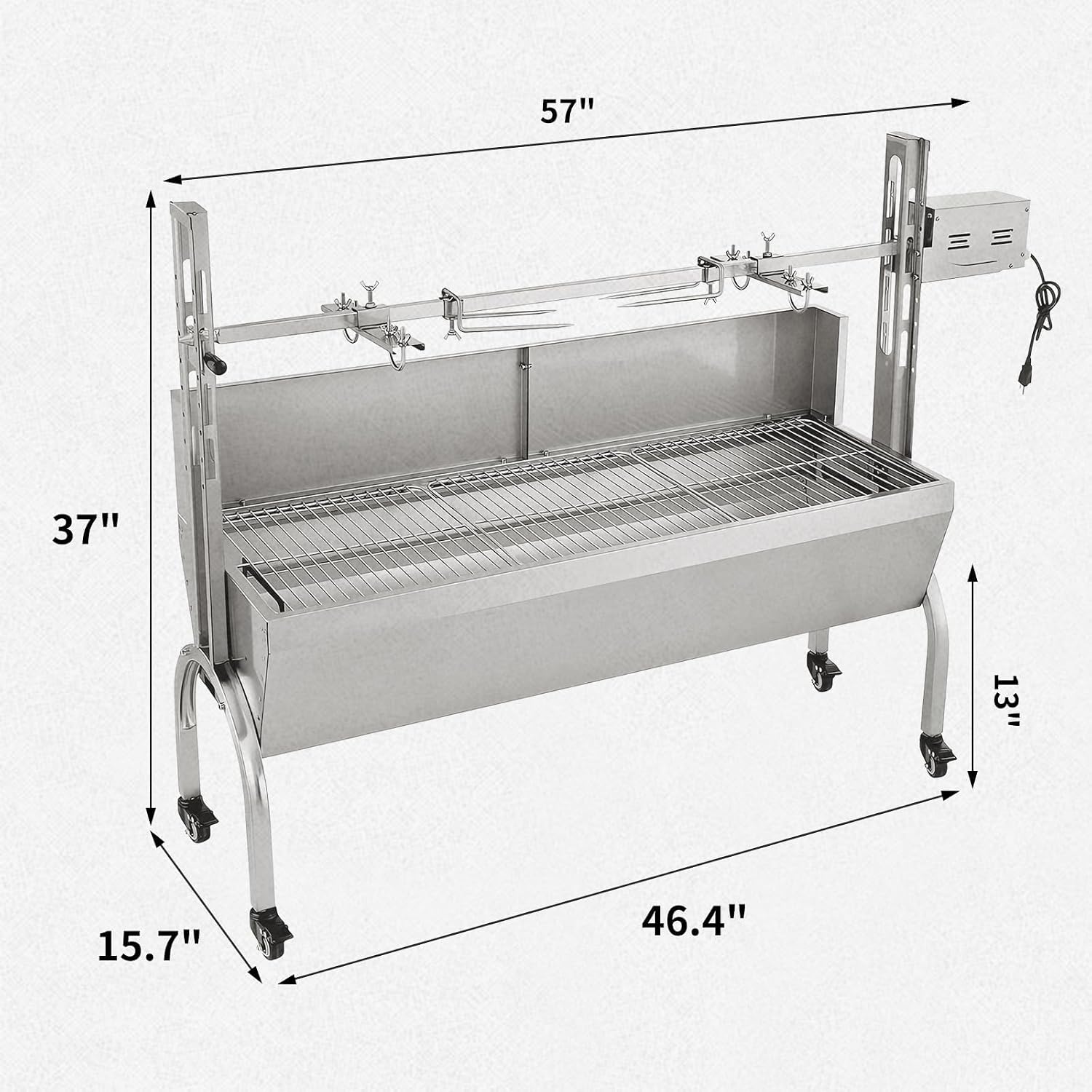 Rotisserie Grill with Back Cover Guard, 25W Motor 48 Inch Stainless Steel Small Pig Lamb Rotisserie Roaster, BBQ Charcoal Rotisserie Grill for Camping Party, Outdoor Kitchen (176 LBS)