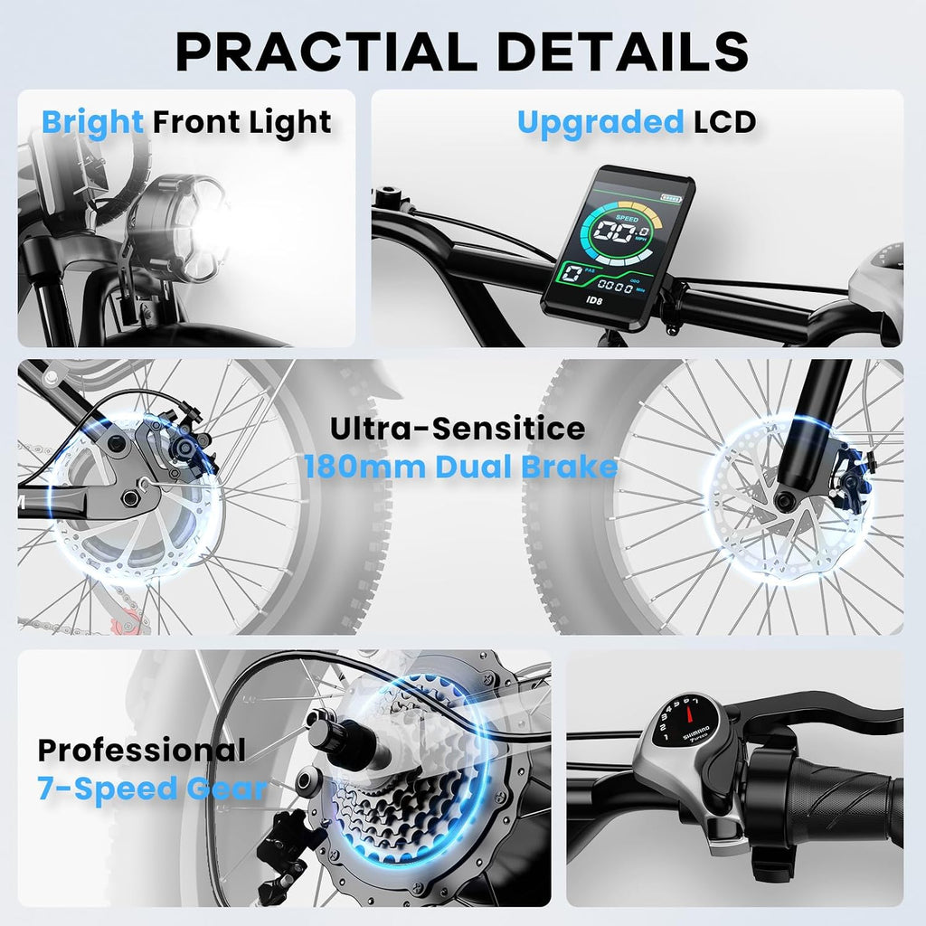 Electric Bike for Adults, 48V 20Ah Battery,1500W Peak Motor Step Thru Ebike 80+ Miles Max Range, 20x4.0 Fat Tires, Electric Mountain Bike for All Terrain, Ideal for Commute, Off-Road