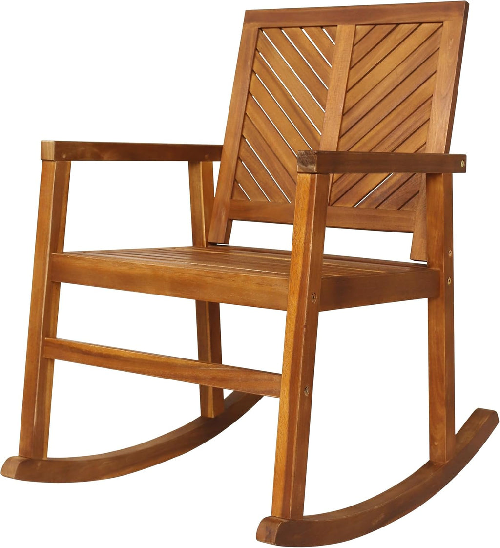 JONATHAN Y RCK100A Ned Modern Chevron-Back 300-Lbs Support Acacia Wood Patio Outdoor Rocking Chair for Garden, Lawn, Backyard, Pool, Deck, Beach, Firepit, Teak