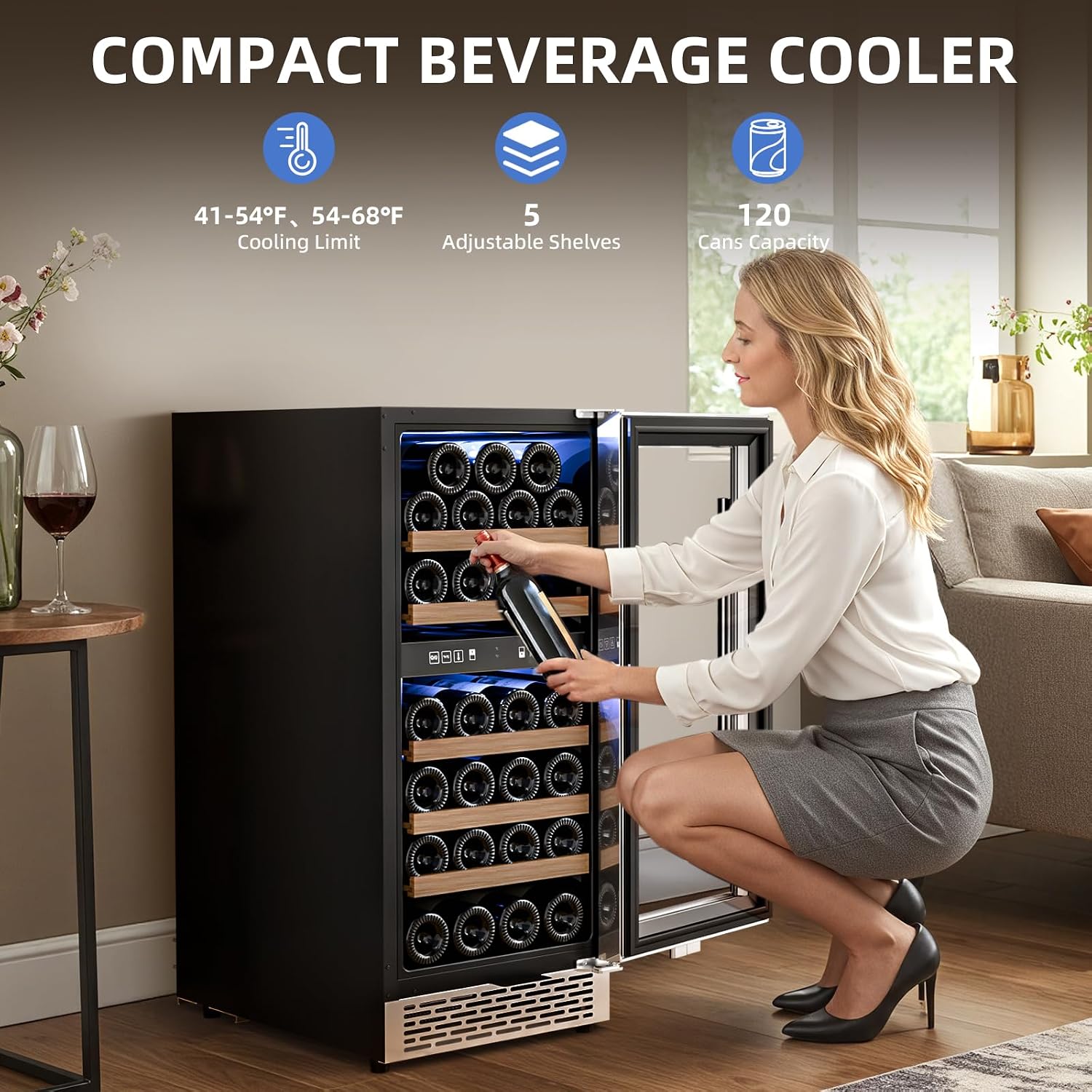 Antarctic Star Wine Fridge 15 Inch Wine Cooler Refrigerator,27 Bottles Dual Zone Freestanding or Bulit-in Wine Cooler Fridge with Stainless Steel Double-Layer Tempered Glass Door,3.1cu.ft