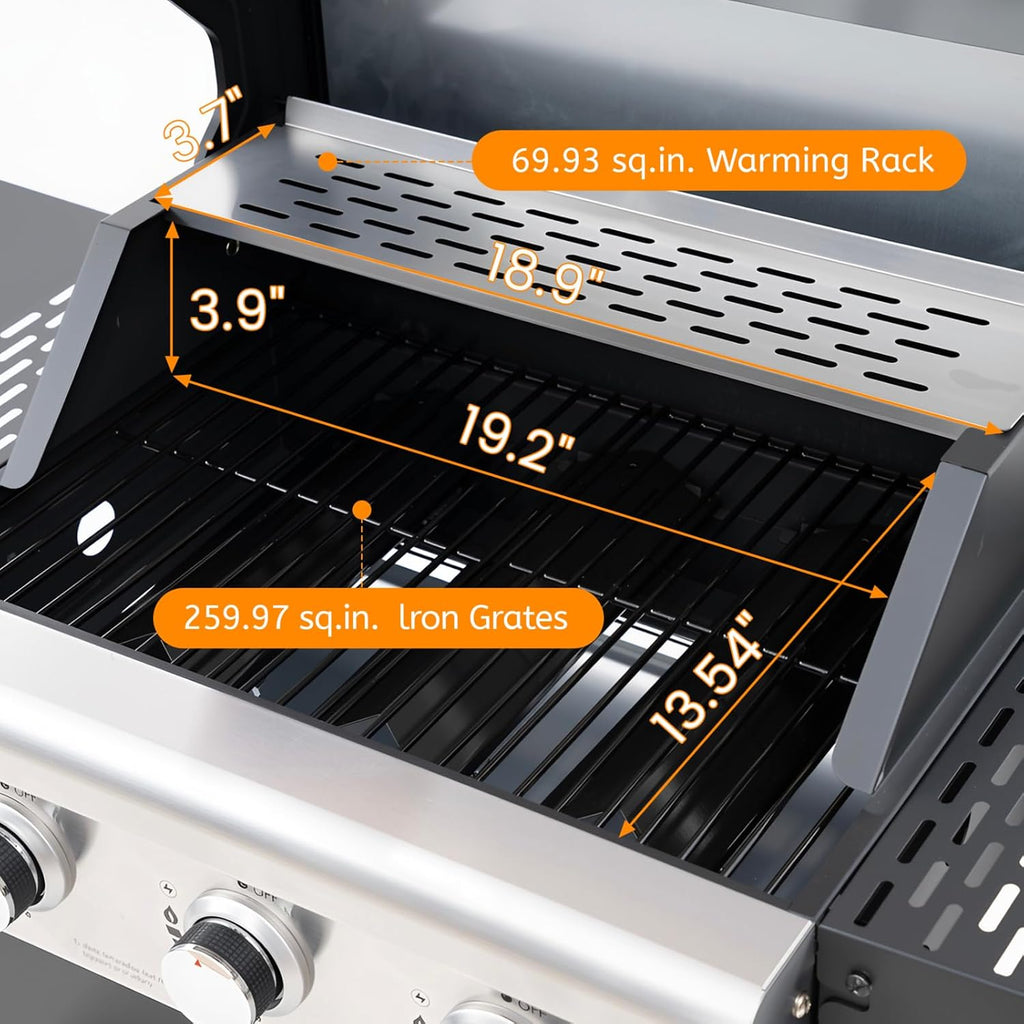 3-Burner Propane Gas Grill with Heavy Duty Waterproof Cover | 27,000 BTU, 3 Stainless Steel Gas Grill Burners & Electronic Ignition, Detachable Oil Tray for Outdoor BBQ Grill
