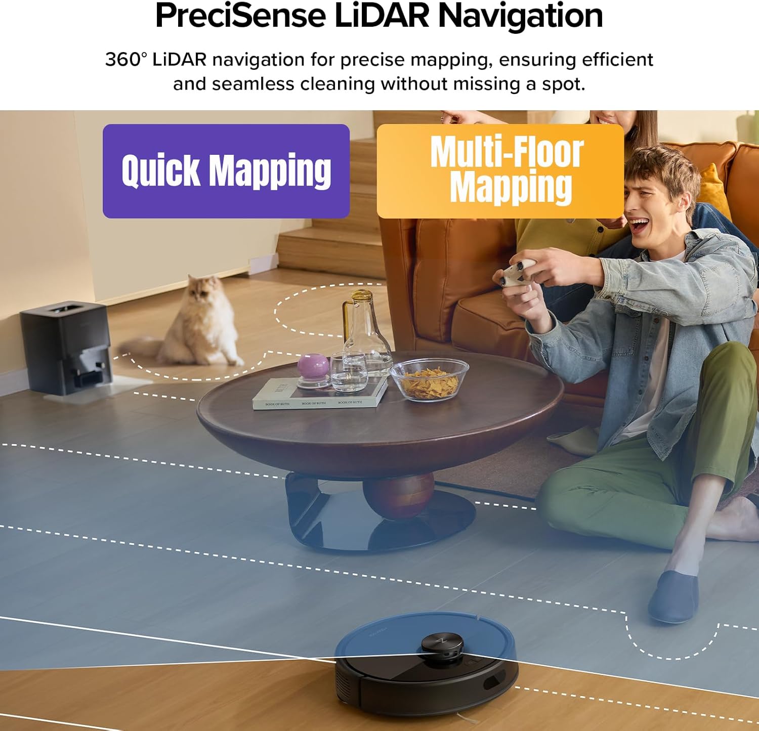roborock Q7 M5+ Robot Vacuum and Mop, Upgraded from Q5 Max+, Up to 7-9 Weeks Self-Empty, 10000Pa Suction, Dual Anti-Tangle System for Pet Hair & Carpet, PreciSense LiDAR Navigation, App Control, Black