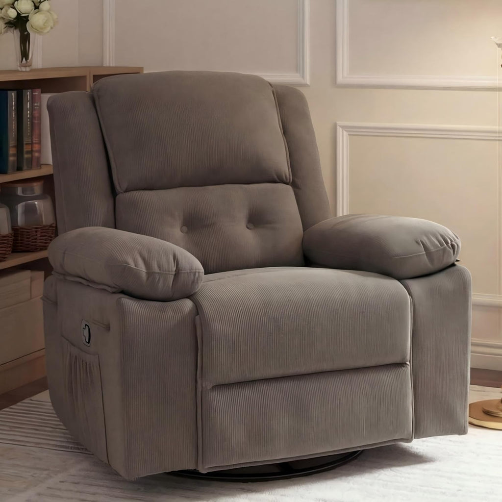 FLEXISPOT XRC2 360° Swivel Rocker Recliner for Adults, Rocking Glider Chair with Massage and Heat, Small Swivel Recliner for Living Room Bedroom Nursery, Grey