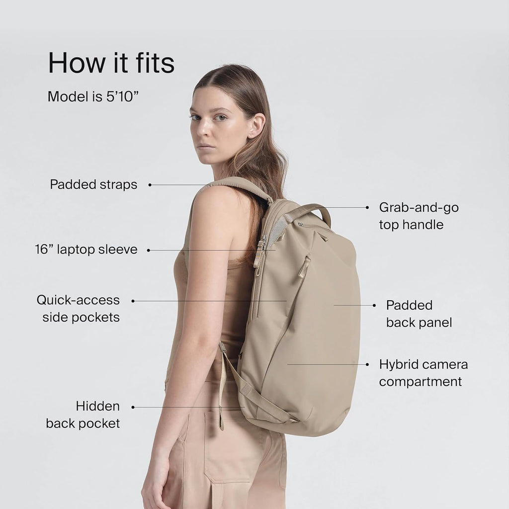 Urth Norite 24L Modular Camera & Laptop Travel Backpack — Water Resistant, Anti-Theft, Recycled Bag for DSLR, 13-16 Inch Laptop in Beige