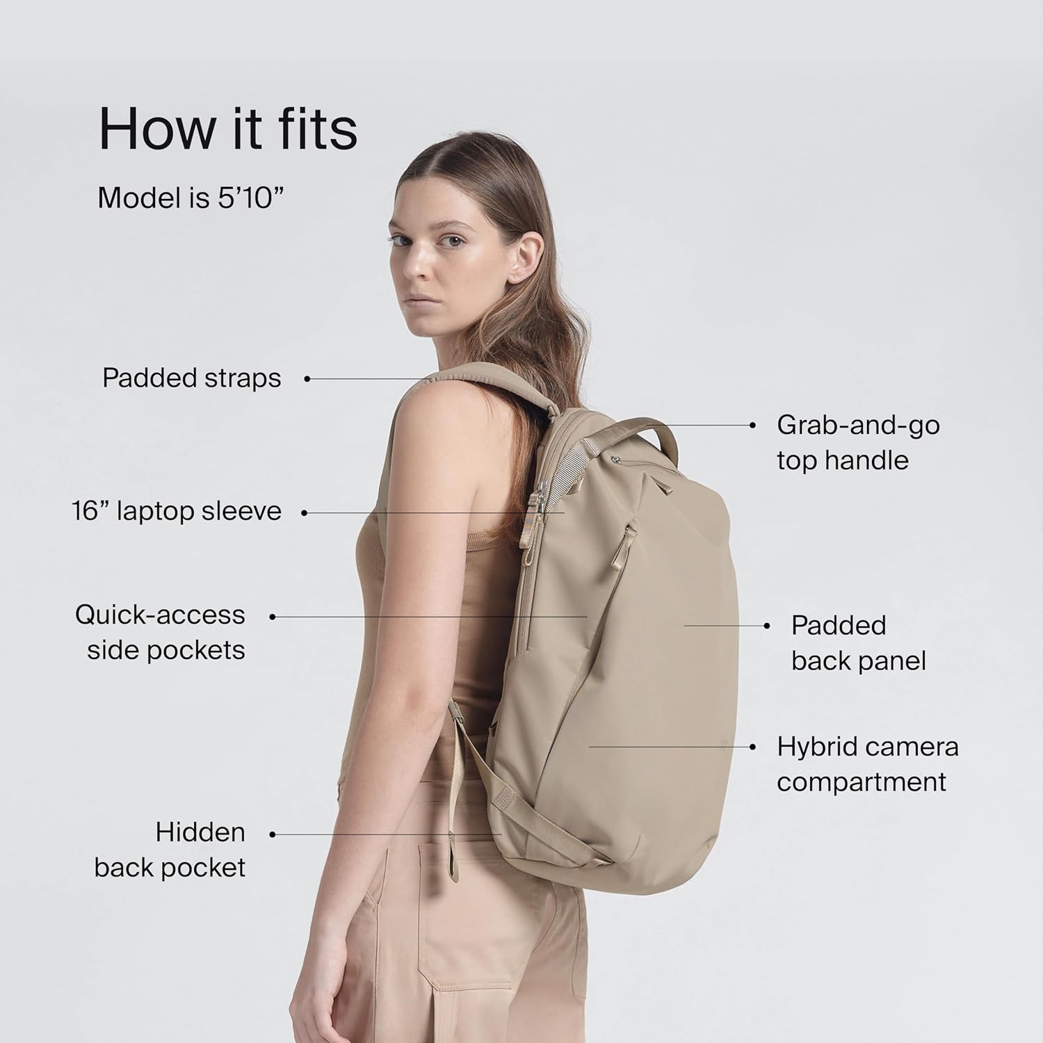 Urth Norite 24L Modular Camera & Laptop Travel Backpack — Water Resistant, Anti-Theft, Recycled Bag for DSLR, 13-16 Inch Laptop in Beige