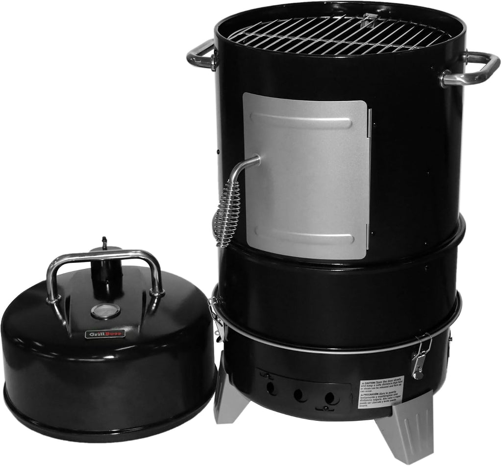Grill Boss 4 Tier Vertical Freestanding Charcoal Smoker Portable BBQ Grill with Temperature Gauge for Outdoors, 564 Square Inch Cooking Area, Black