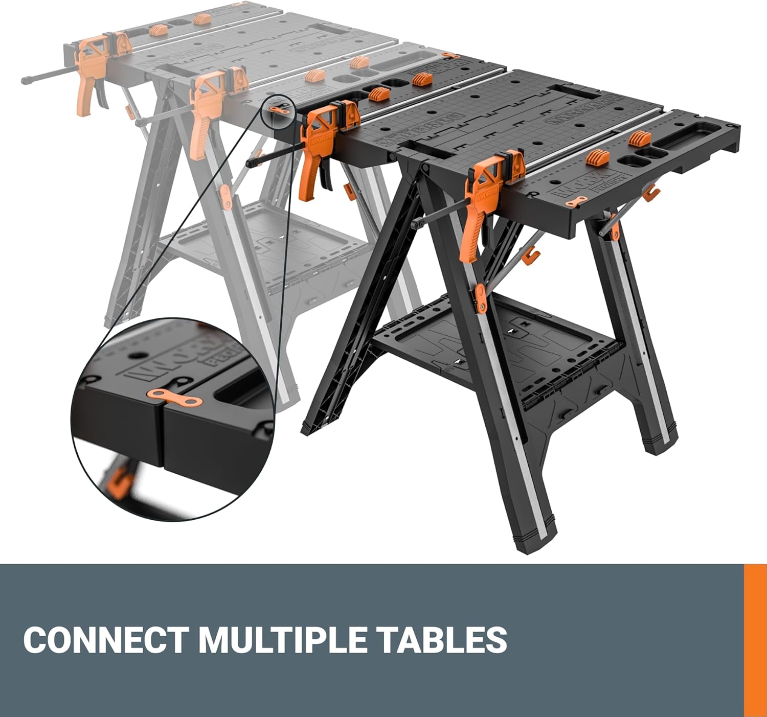 Worx Pegasus 2-in-1 Folding Work Table & Sawhorse, Easy Setup Portable Workbench, 31' W x 25' D x 32' H Lightweight Worktable with Heavy-Duty Load Capacity, WX051 - Includes 2 Clamps & 4 Clamp Dogs