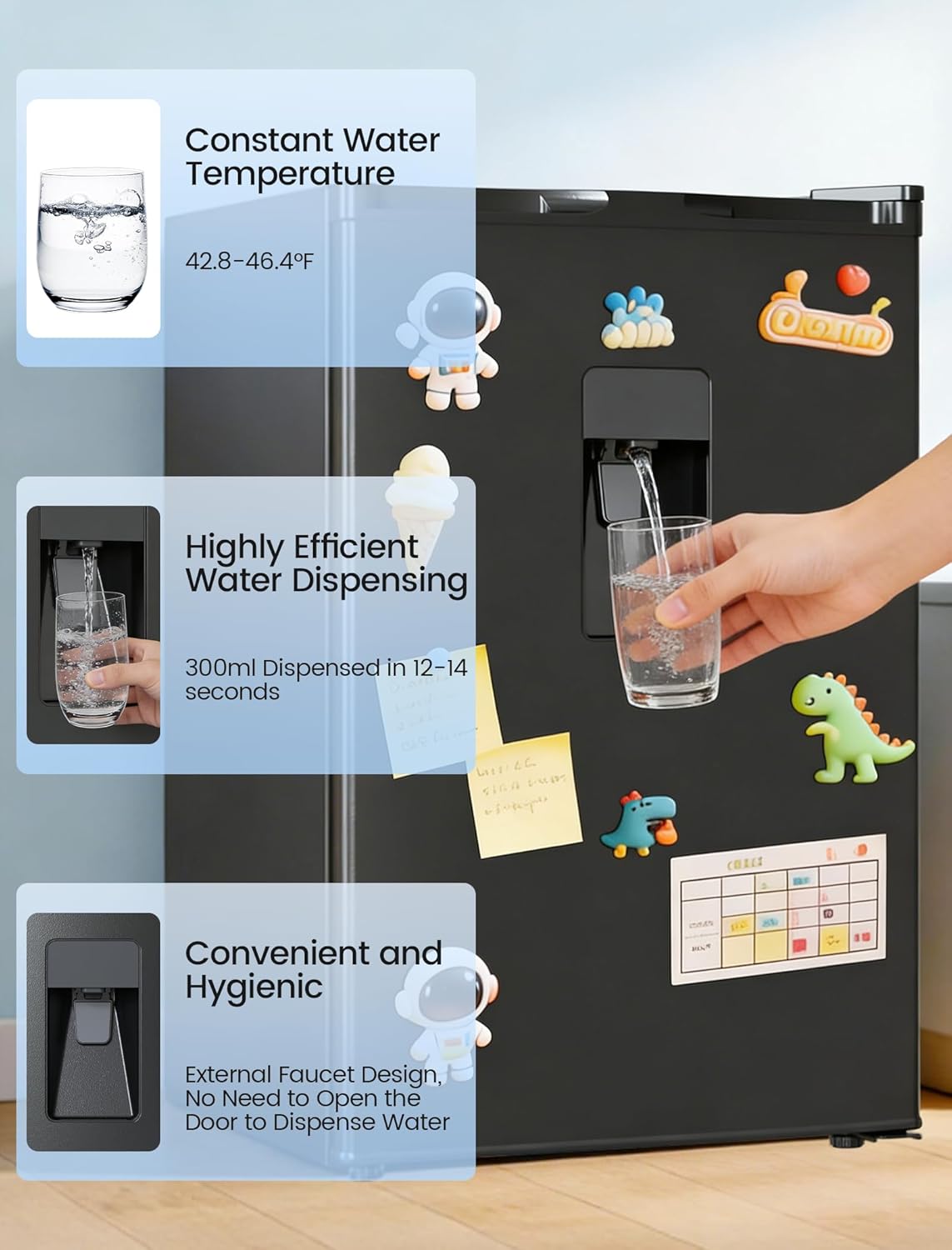 COWSAR 4.4 Cu.Ft Dorm Fridge with Freezer, Single Reversible Door Apartment Refrigerator with Water Dispenser, Adjustable Thermostat, Commercial Compact Fridge for Bedroom Dorm Office Kitchen, Black