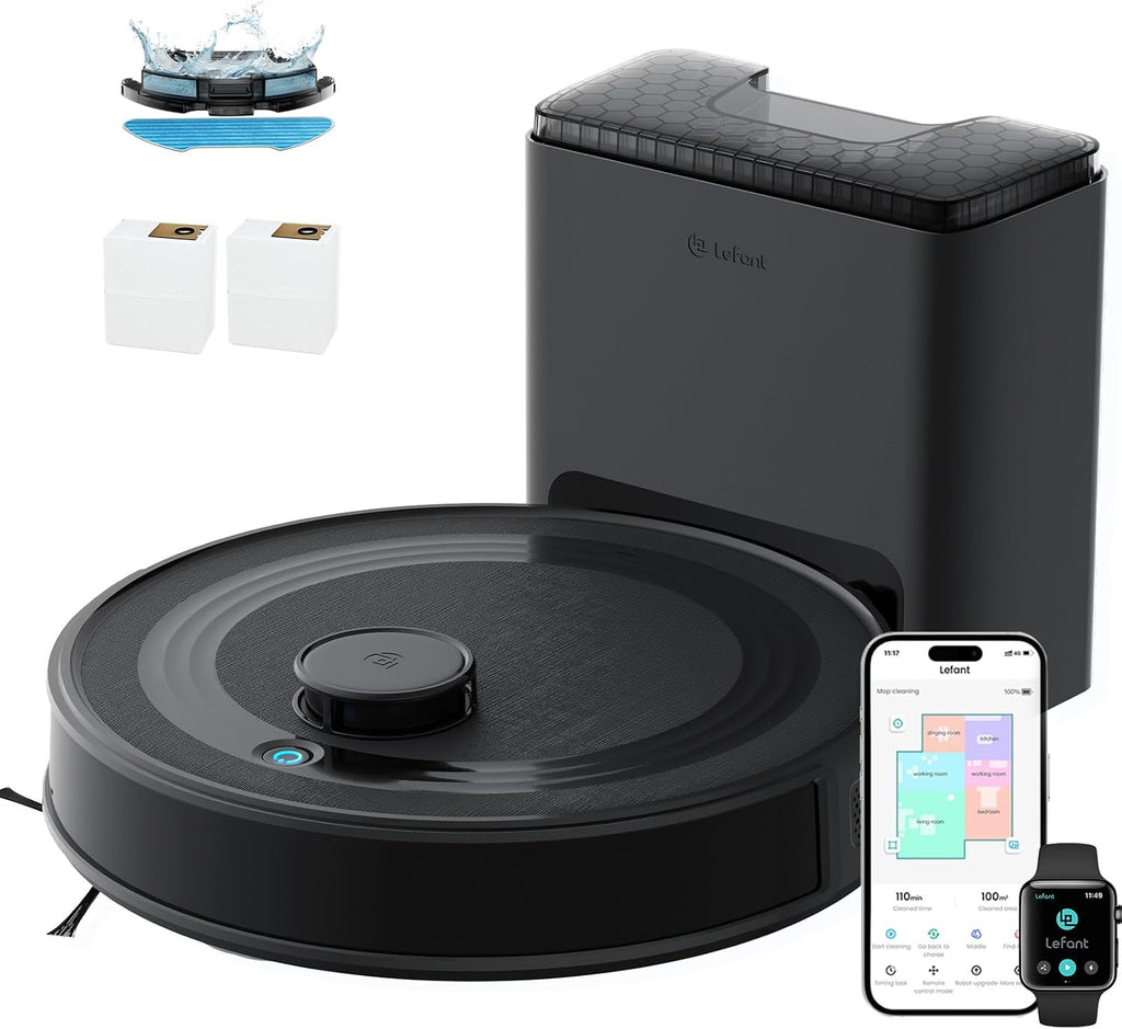Lefant LiDAR Robot Vacuum Cleaner, 75 Day Self Emptying Robotic Vacuum and Mop,Multi-Floor Mapping，Roller Brush for Carpe， M2 Plus Black