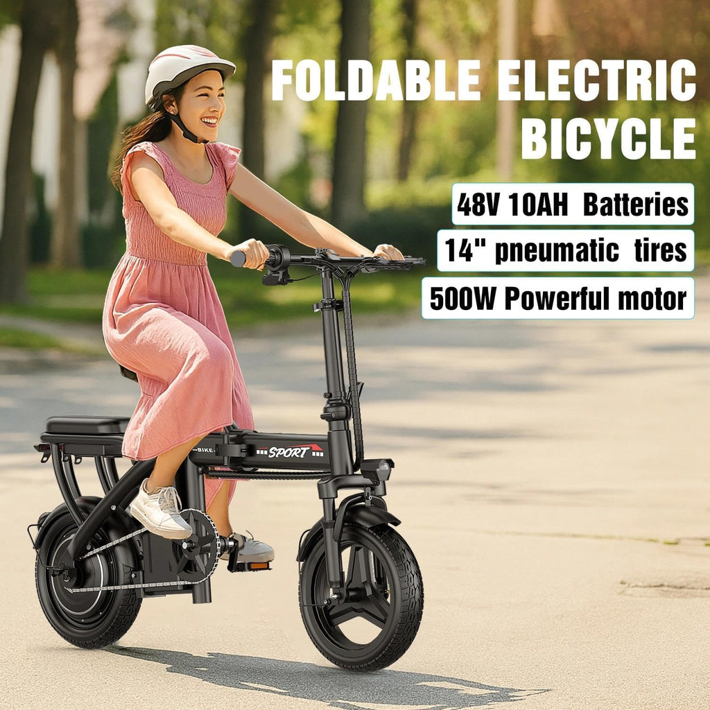 Electric Bike for Adults, 48V 15AH Removable Battery, 25MPH 35Miles Commuting Ebikes for Women Men, 500W Brushless Motor, Lightweight 14'' Tires Folding Electric Bicycles, LCD Display (500W 480WH)