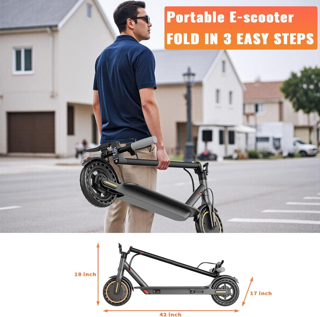 Qlaway Electric Scooter for Adults, 350W/500W Motor, 16-22 Miles Range, 8.5'/10' Solid Tires, Dual Braking & Suspension, Folding Portable Commuting E-Scooter with App