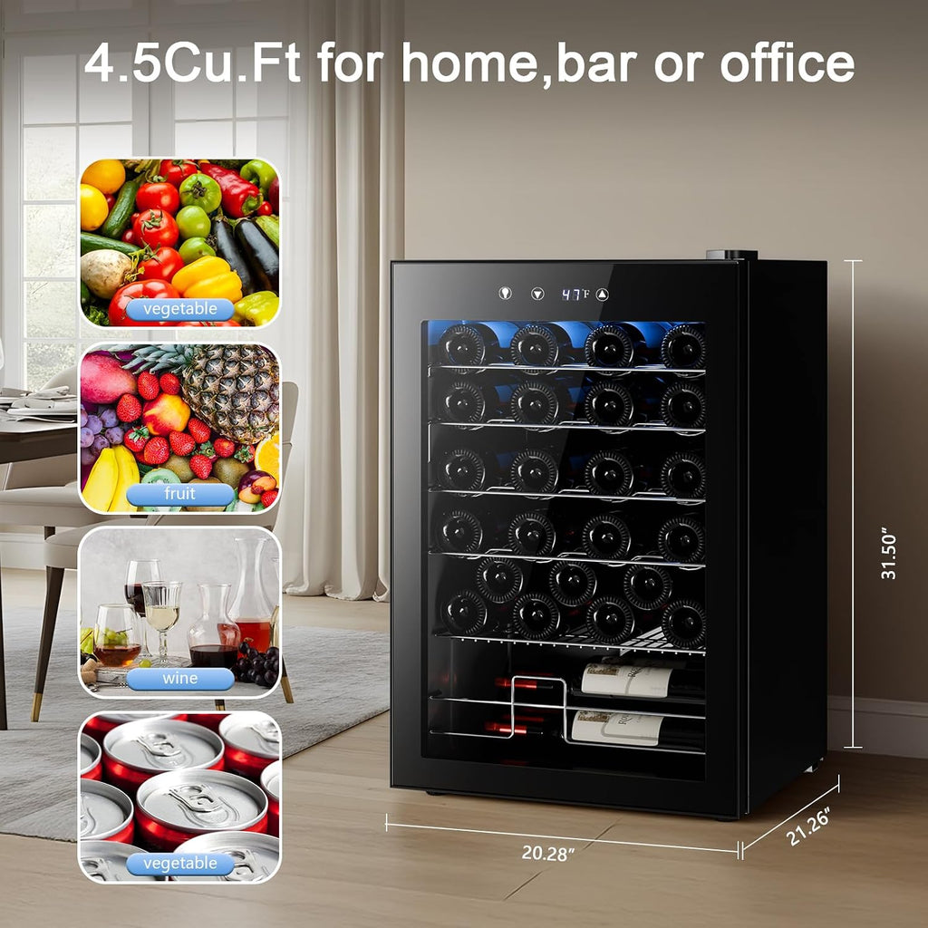 Antarctic Star Wine Fridge, Freestanding Wine Cooler Refrigerator with Adjust Temperature（32°F- 61°F）, 4.5 Cu.Ft Mini Fridge for home/bar/office, Black
